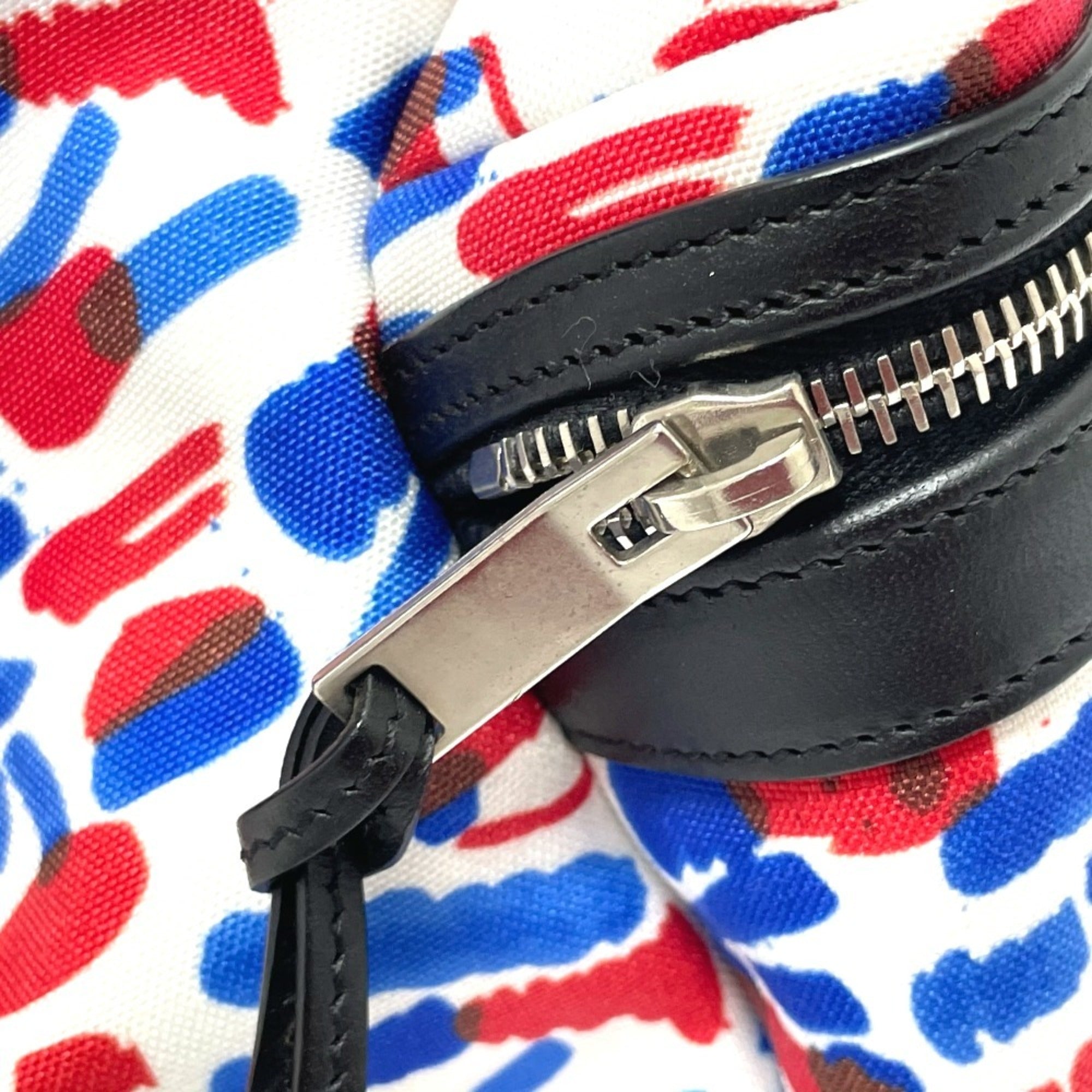 Saint Laurent Blue Red Color White Leather Canvas Backpack (Pre-Owned)
