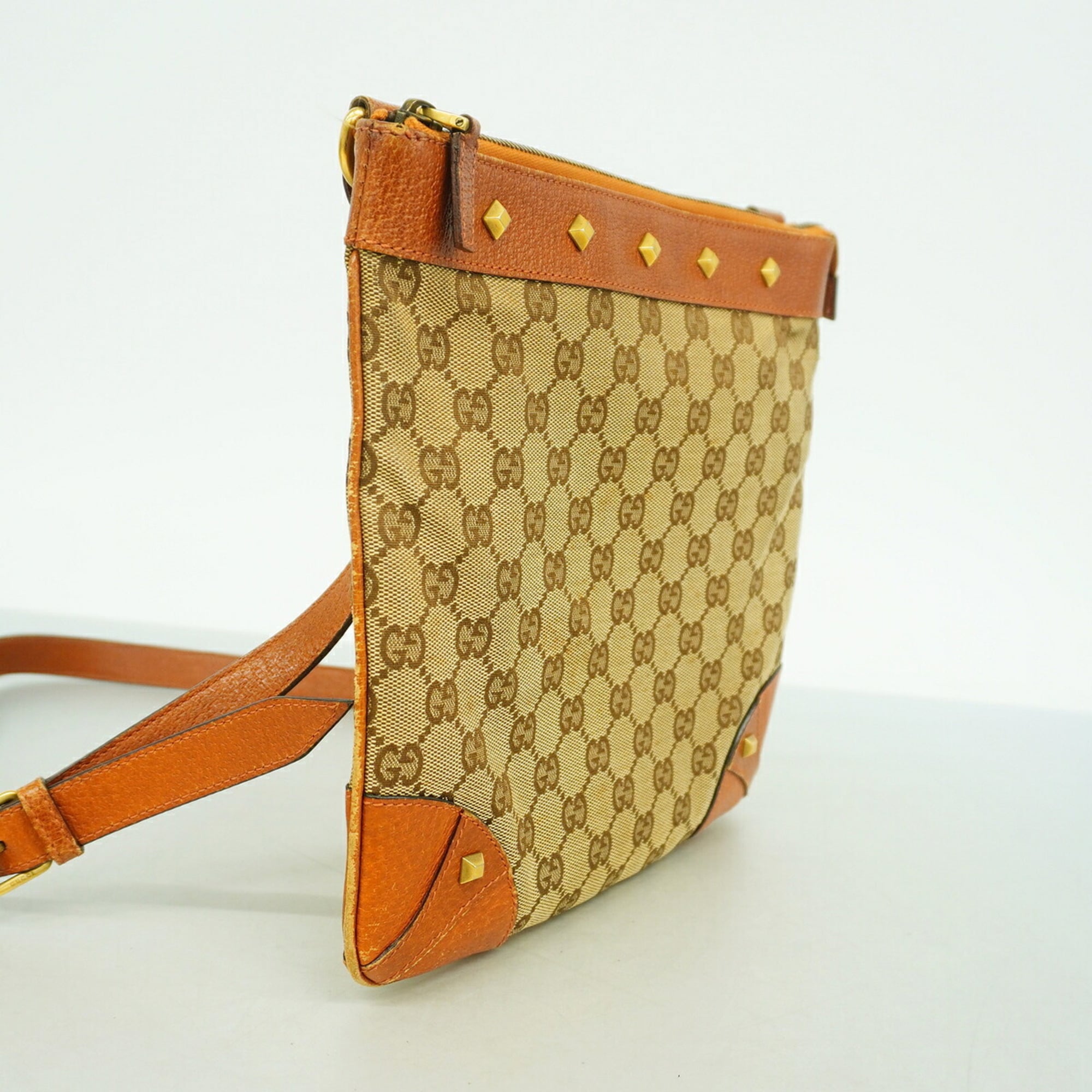 Gucci Beige Brown Canvas Shoulder Bag (Pre-Owned)