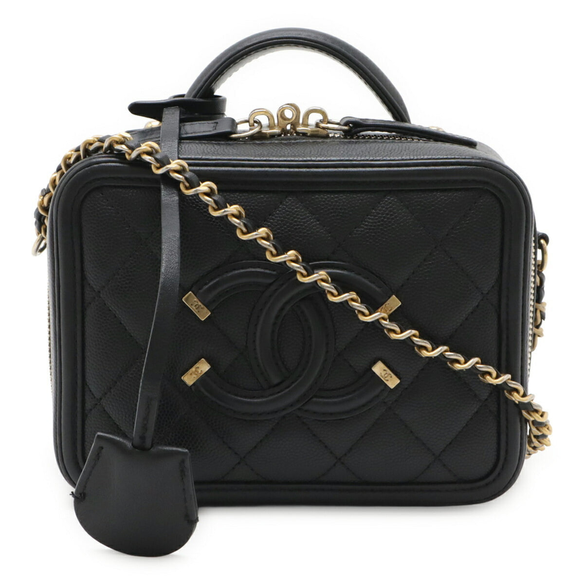 Chanel Black Grained Calfskin Handbag Shoulder Bag Vanity Bag (Pre-Owned)