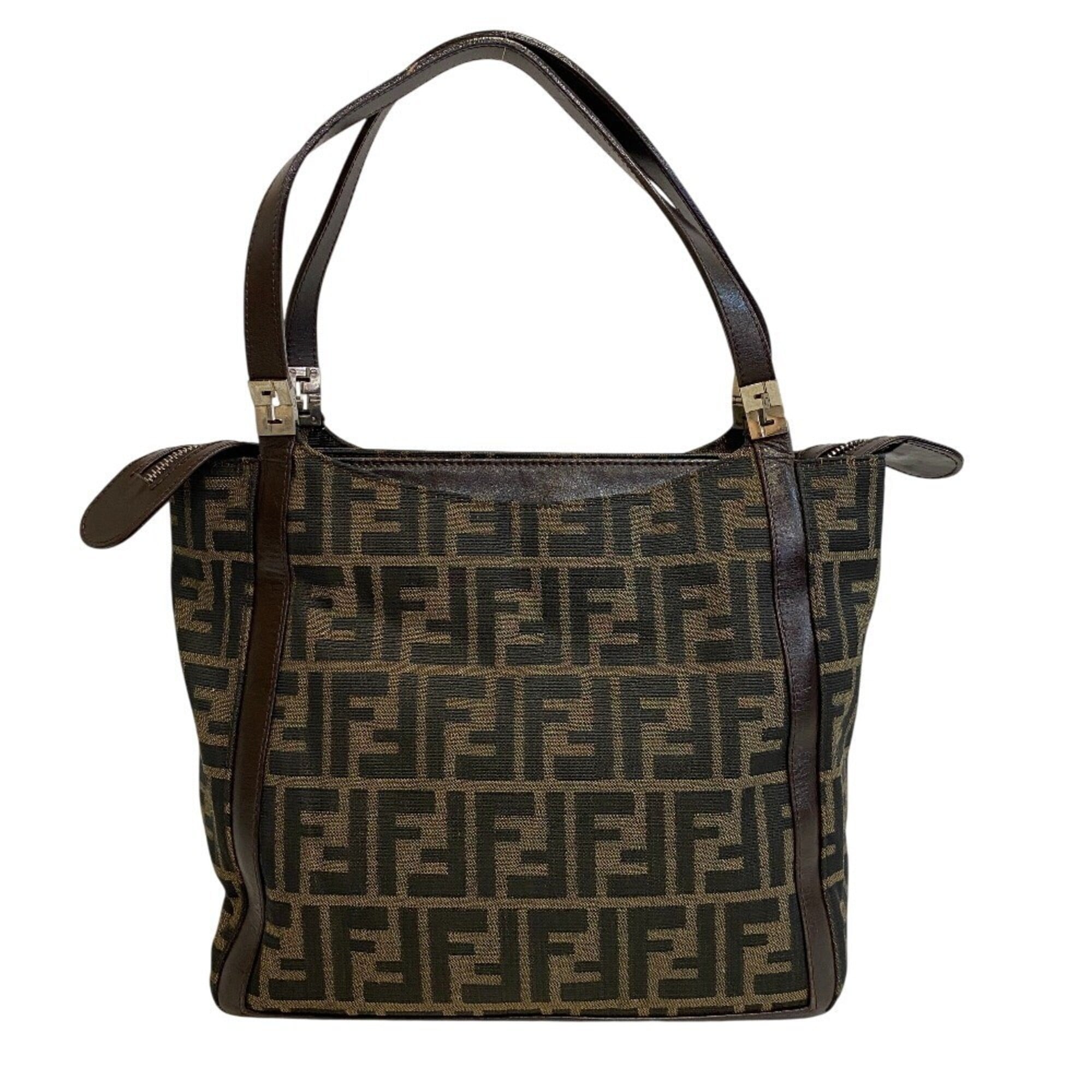 Fendi Zucca Brown Leather Handbag (Pre-Owned)