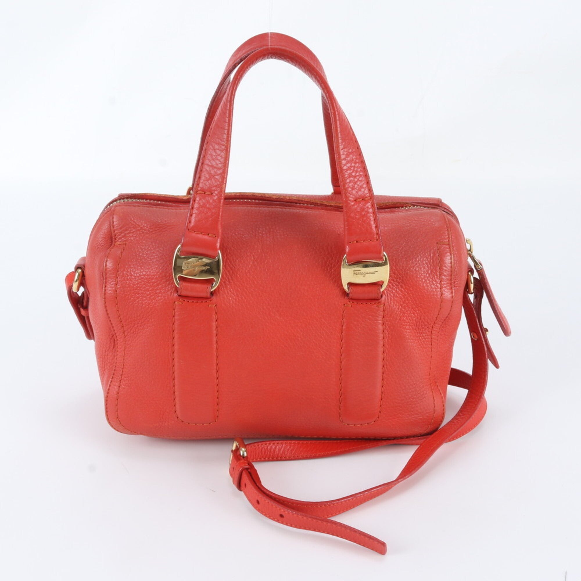 Salvatore Ferragamo Vara Red Color Leather Handbag Shoulder Bag Tote Bag (Pre-Owned)