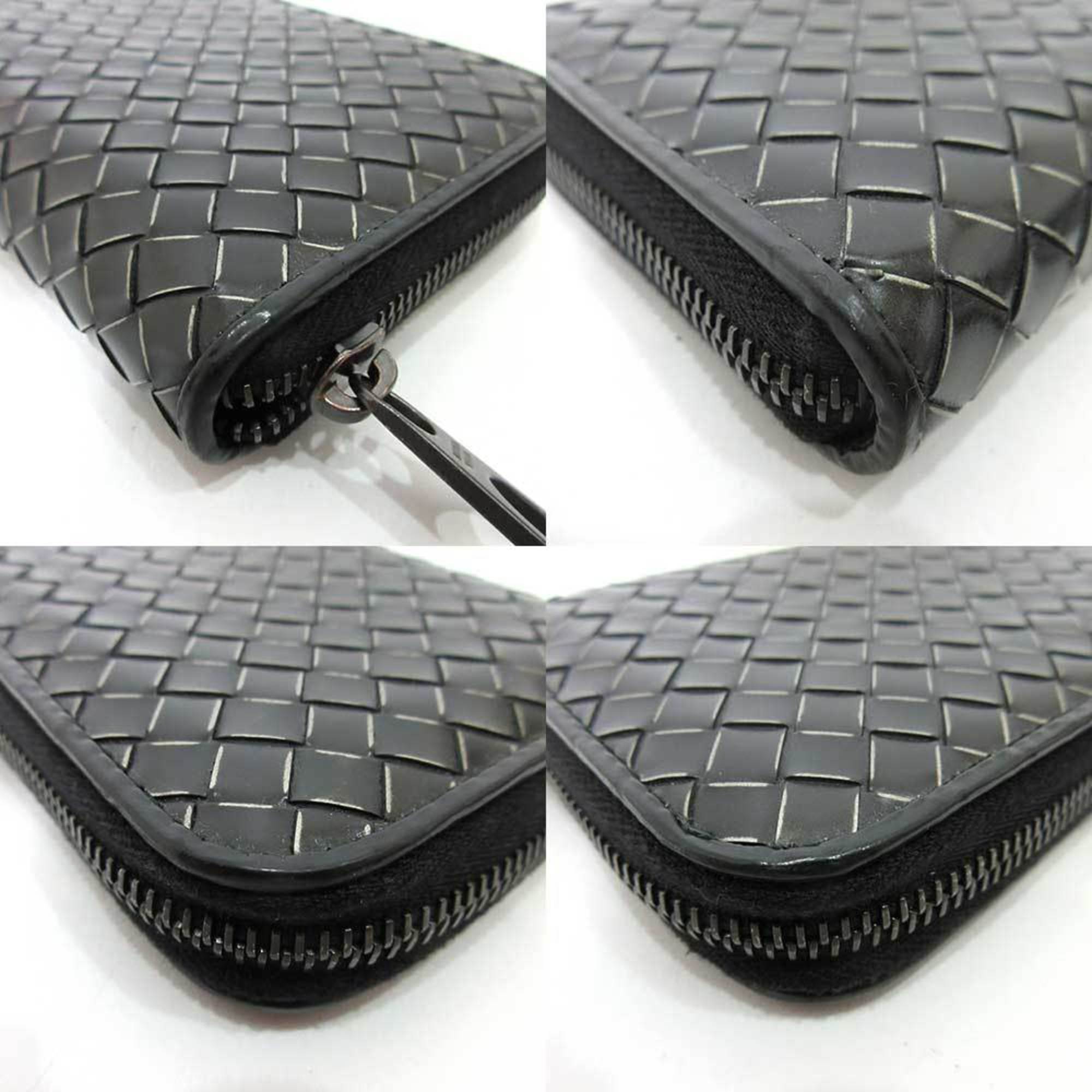 Bottega Veneta Intrecciato Black Leather Long Wallet (Bi-Fold) (Pre-Owned)