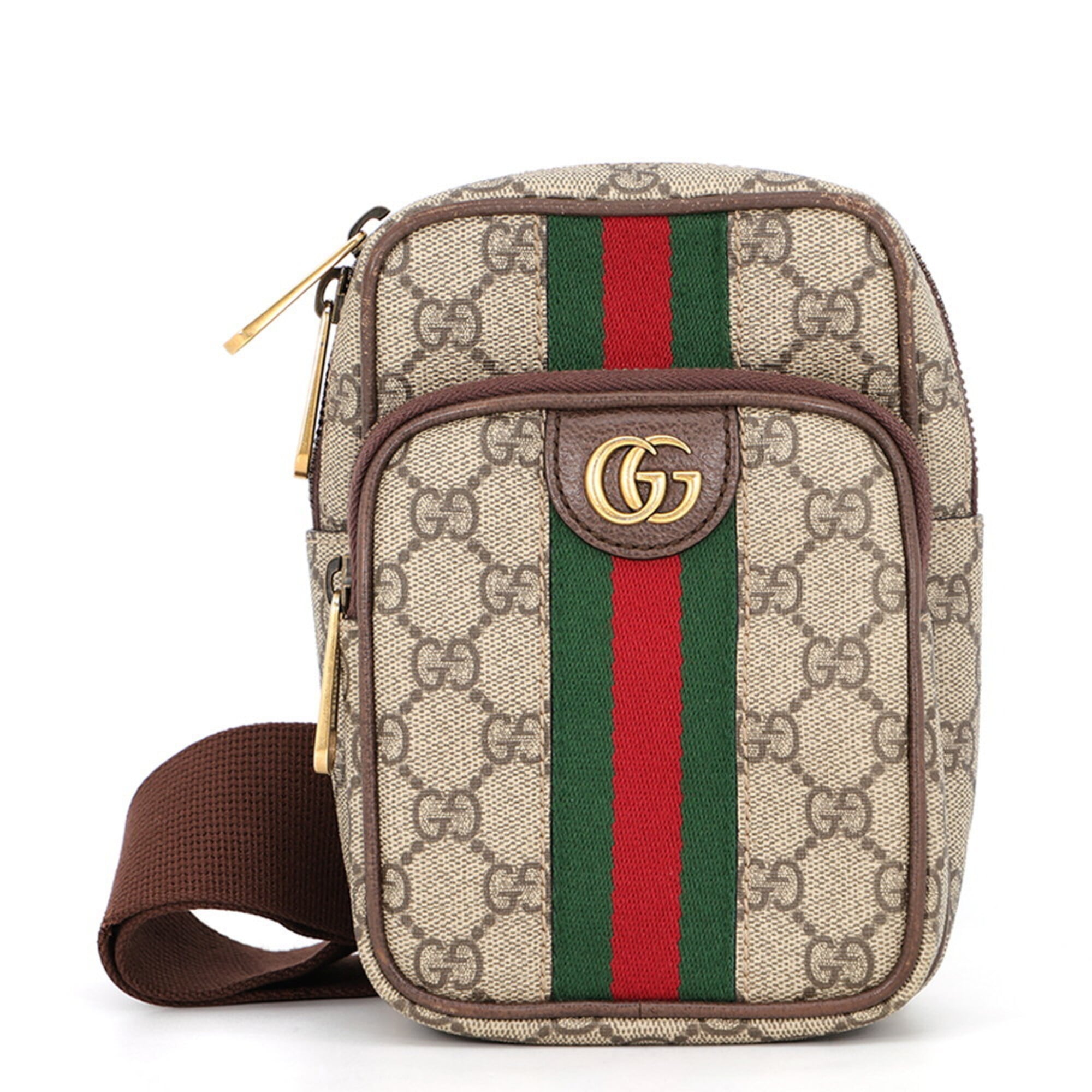Gucci Ophidia Beige Green Red Color Gg Supreme Leather Canvas Sling Bag (Pre-Owned)