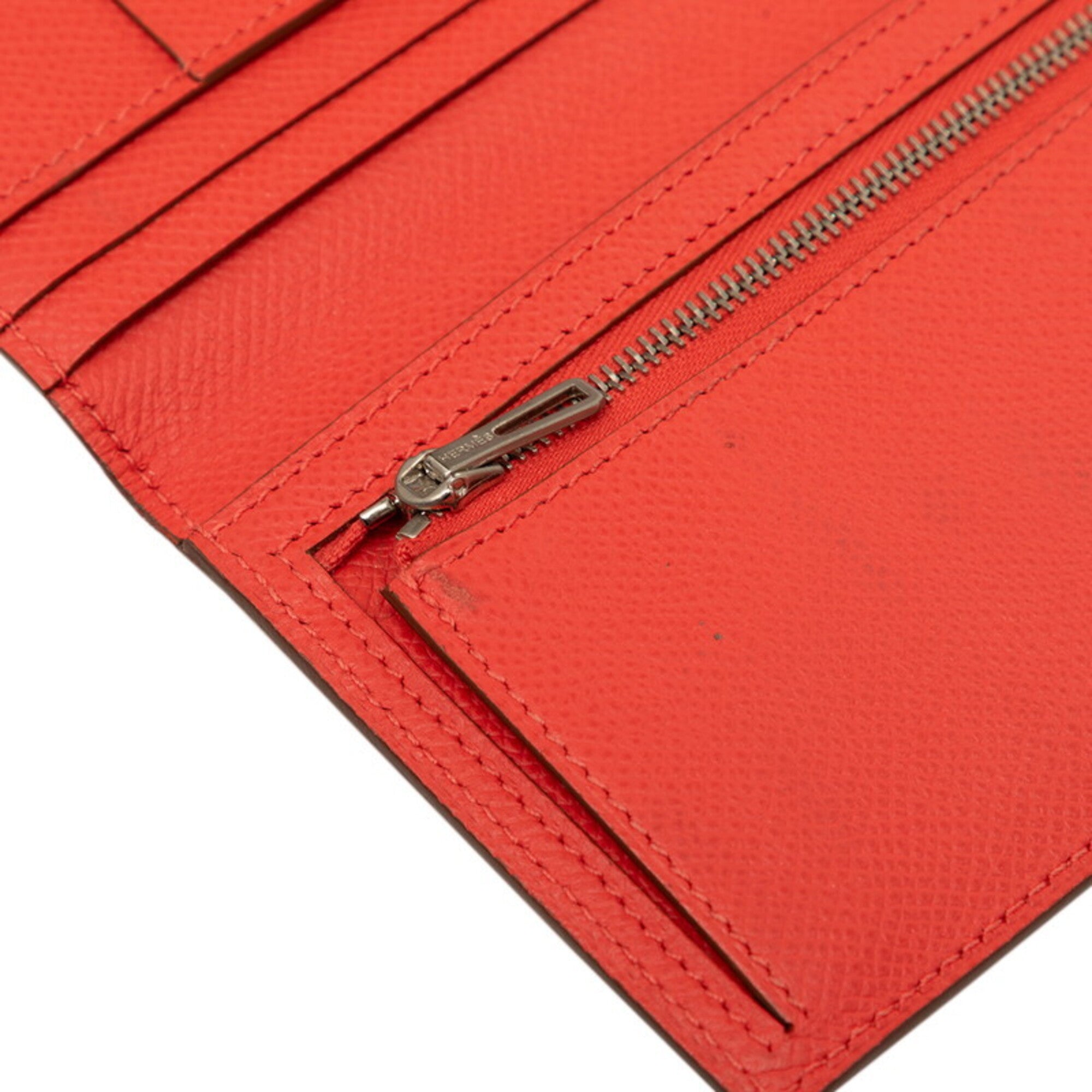 Hermes Red Color Rose Jaipur Epsom Leather Long Wallet (Bi-Fold) (Pre-Owned)