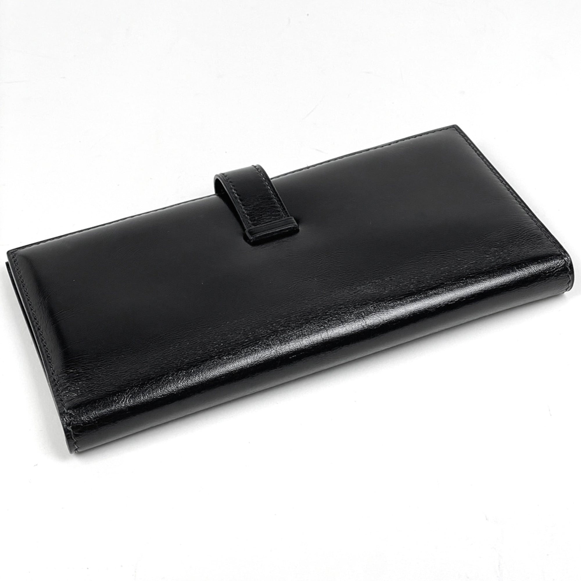 Hermes Bearn Black Box Calf Leather Long Wallet (Bi-Fold) (Pre-Owned)