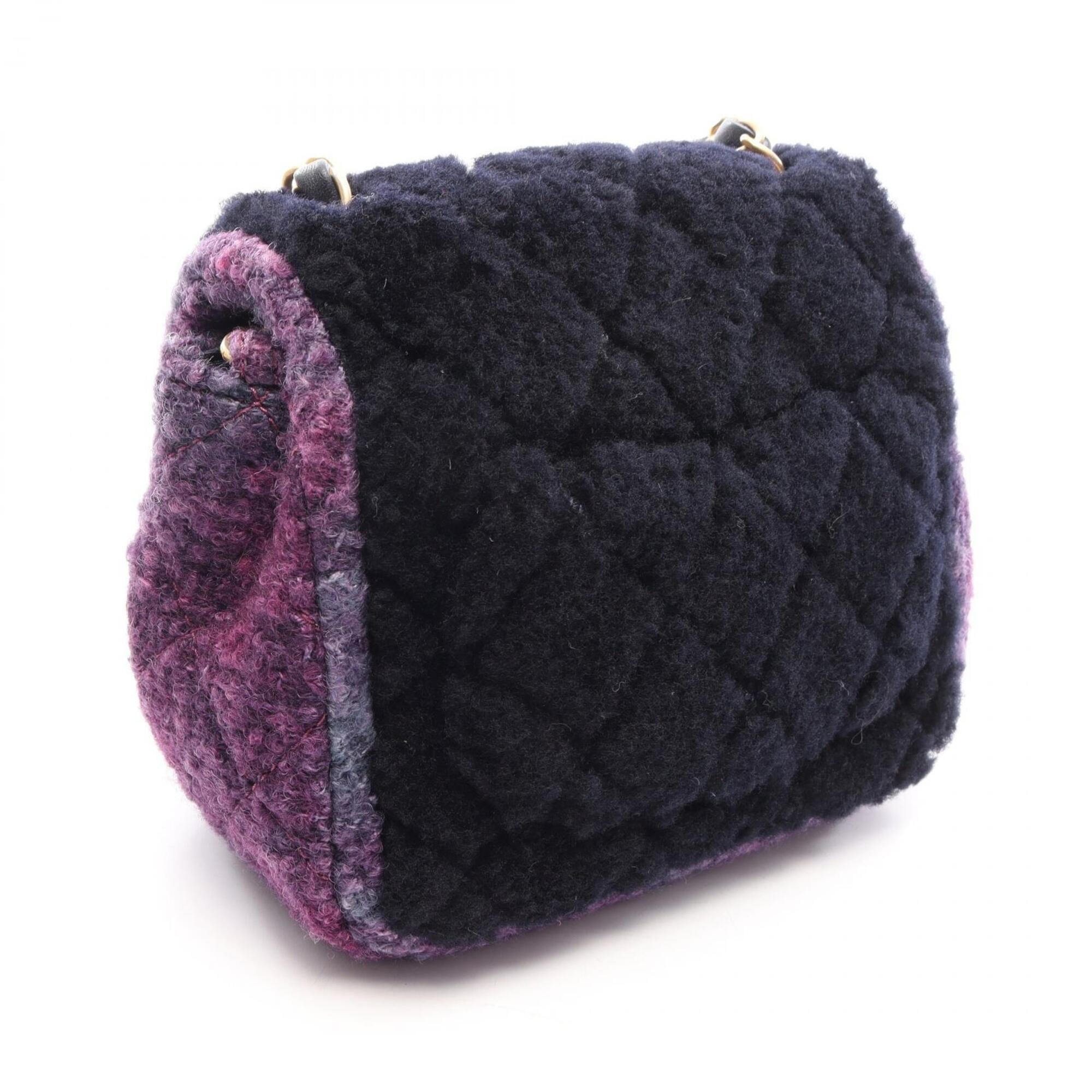 Chanel Navy Purple Fabric Fur Handbag Shoulder Bag (Pre-Owned)