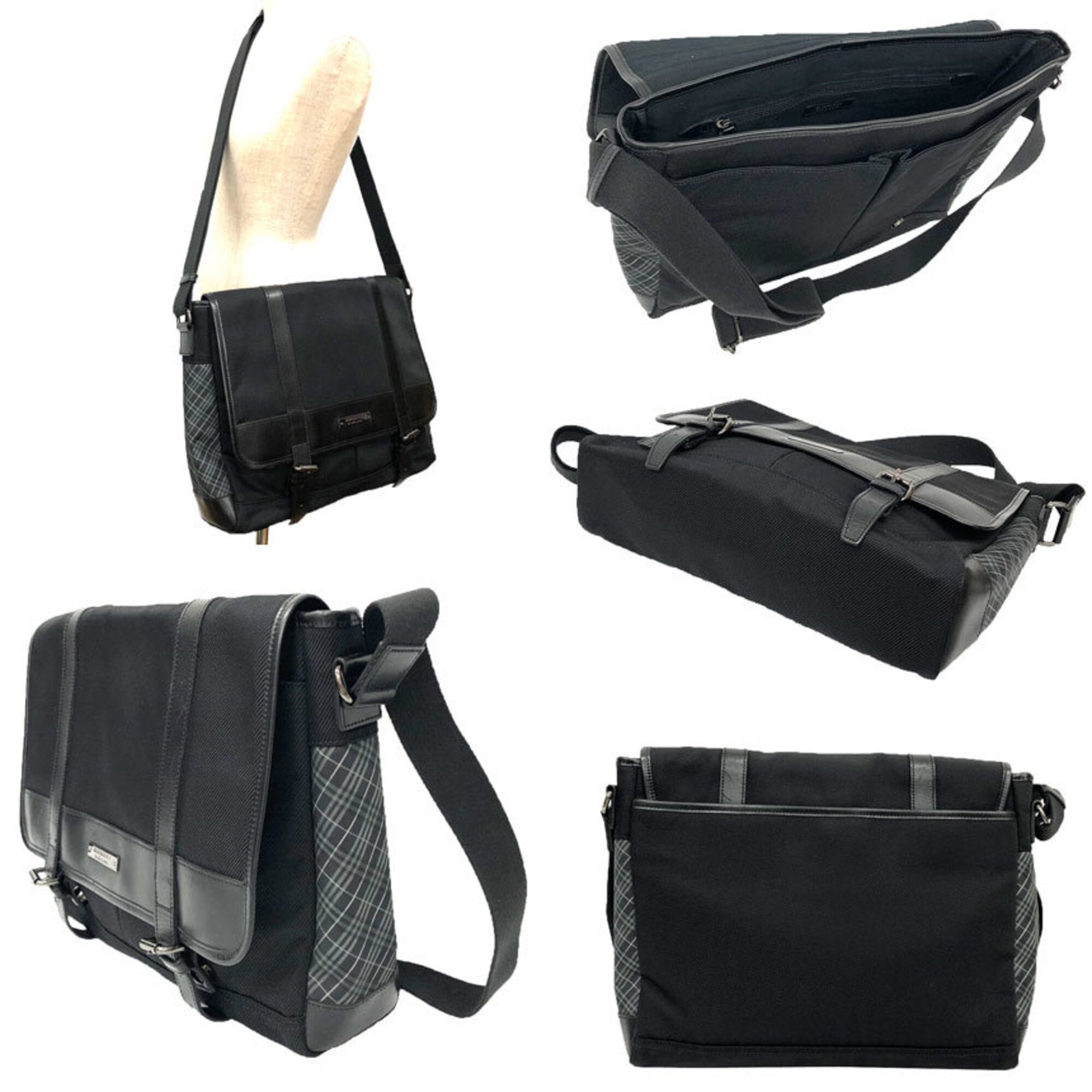 Burberry Black Nylon Canvas Leather Messenger Bag Shoulder Bag (Pre-Owned)