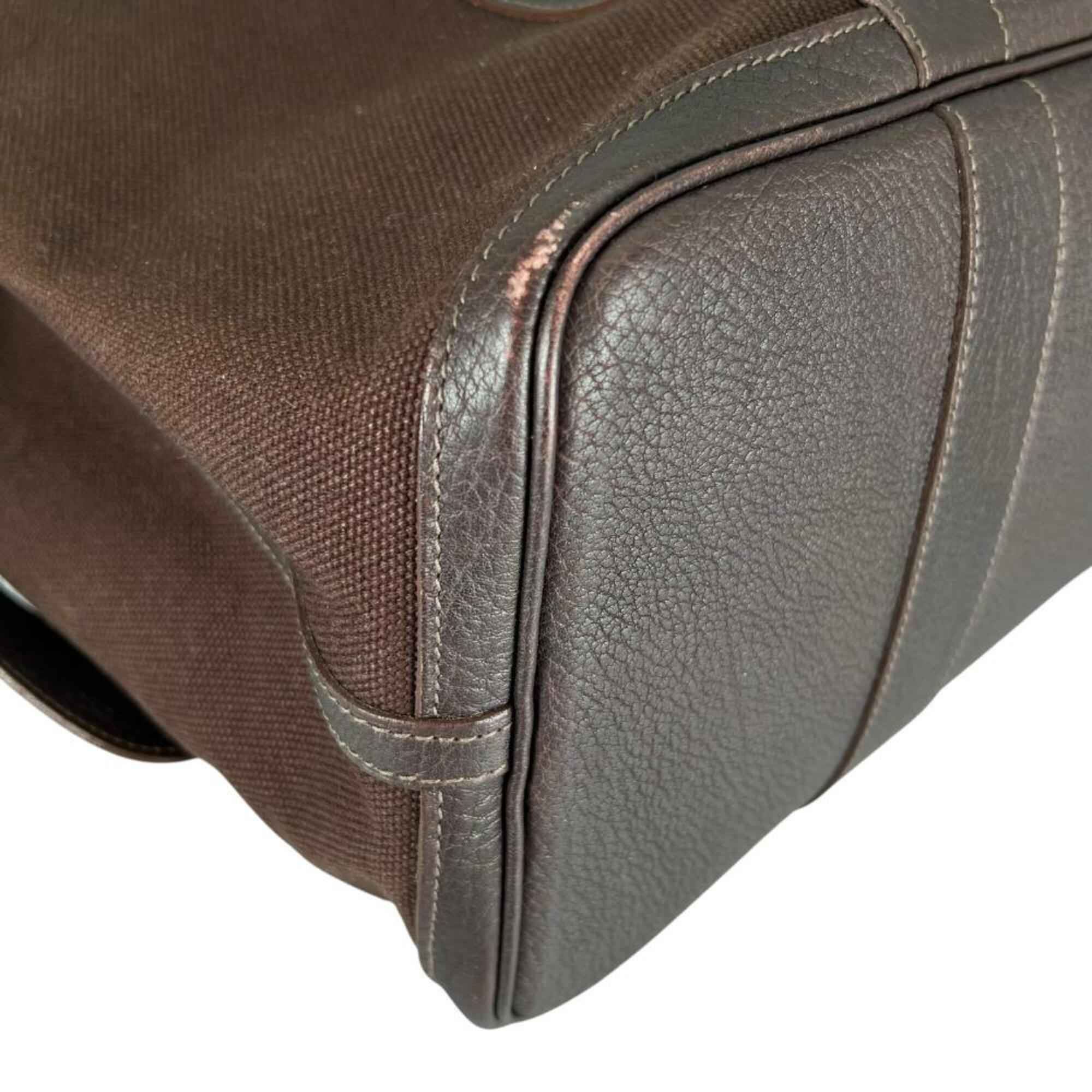 Hermes Brown Canvas Leather Tote Bag (Pre-Owned)