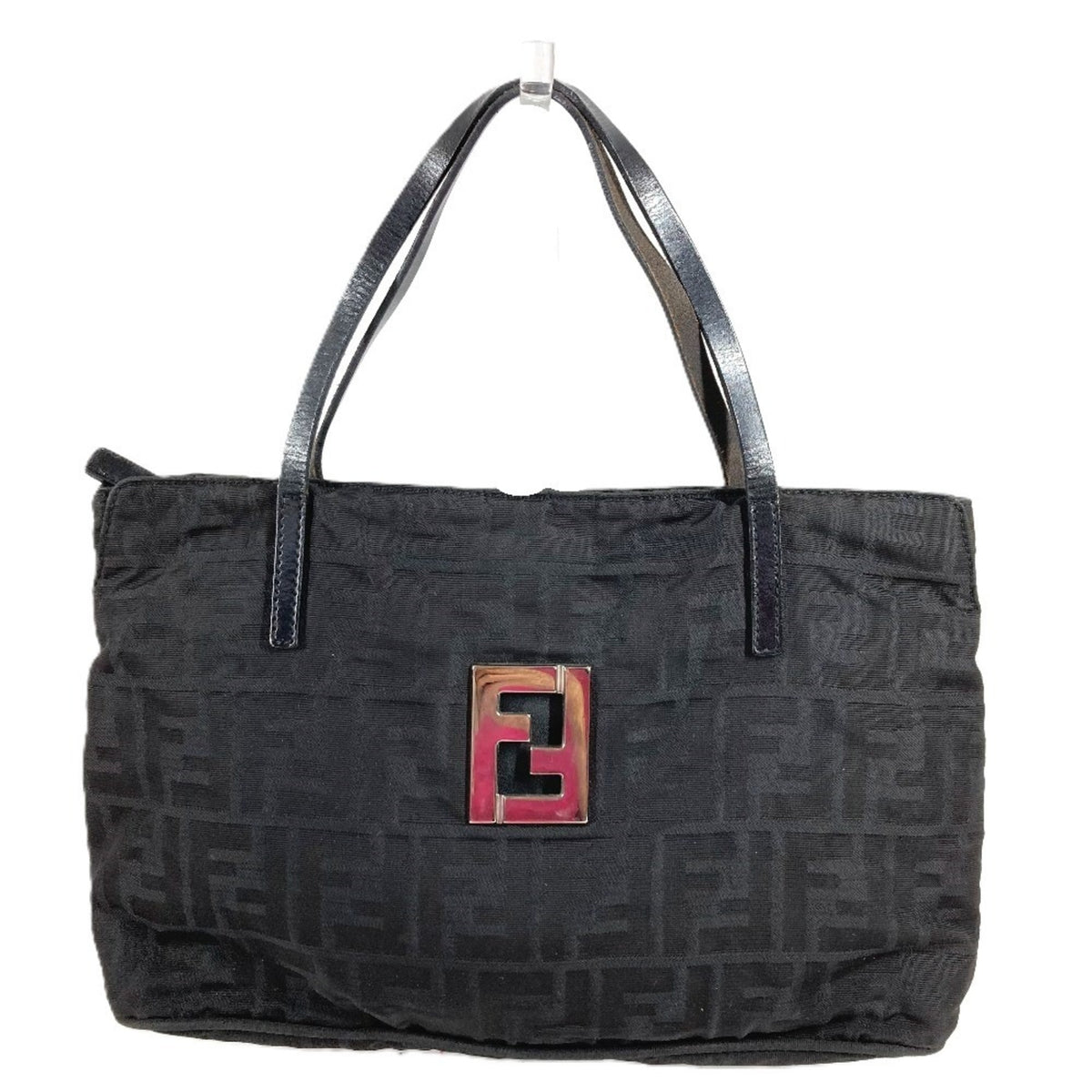 Fendi Black Leather Nylon Handbag Tote Bag (Pre-Owned)