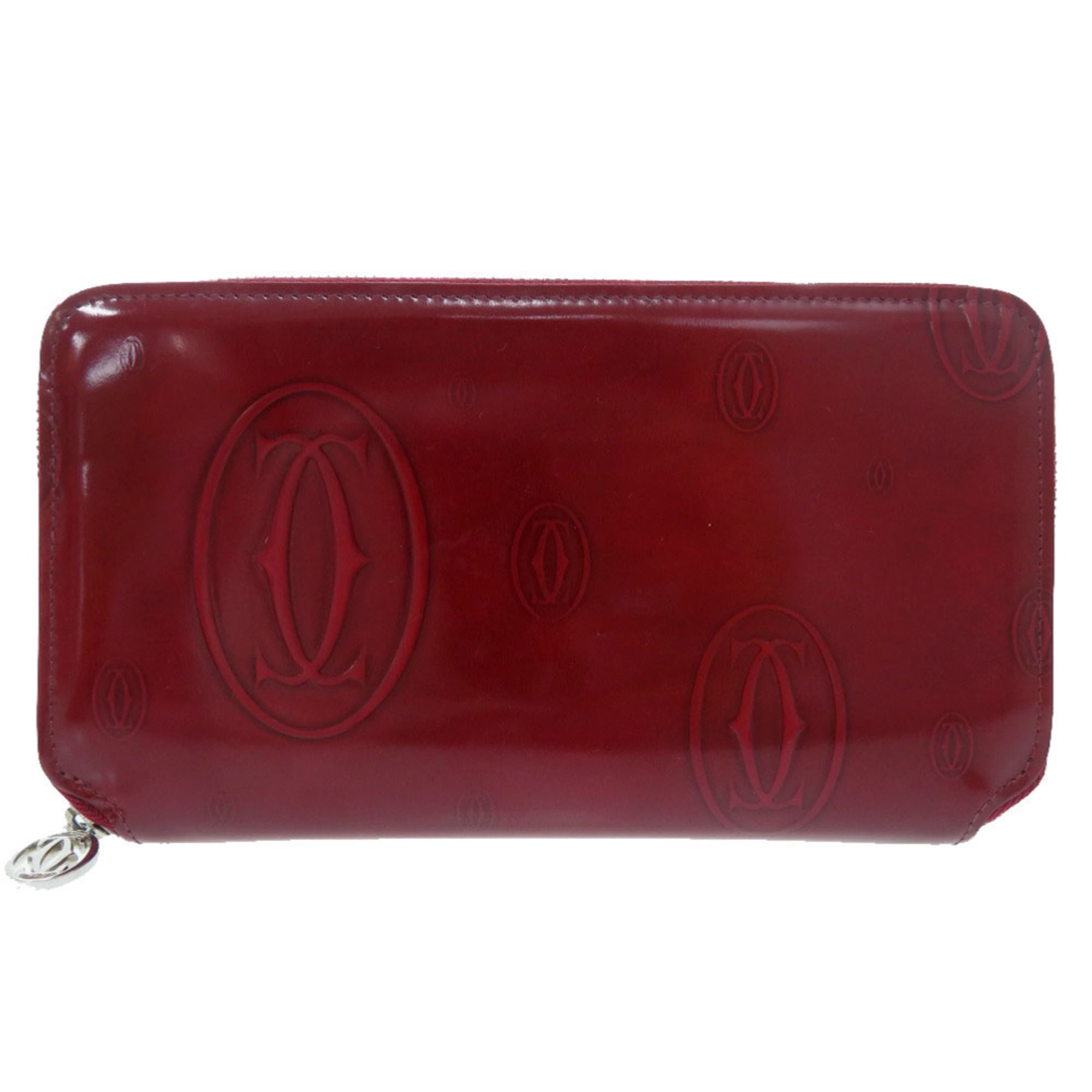 Cartier Bordeaux Red Color Leather Long Wallet (Bi-Fold) (Pre-Owned)