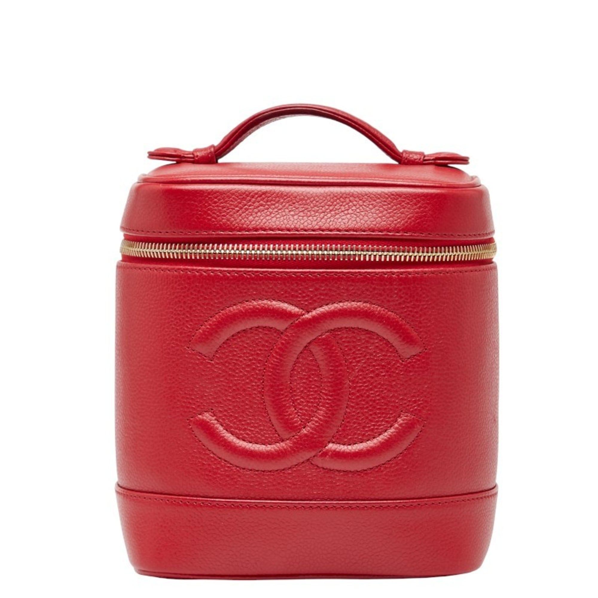 Chanel Red Color Grained Calfskin Handbag Vanity Bag (Pre-Owned)