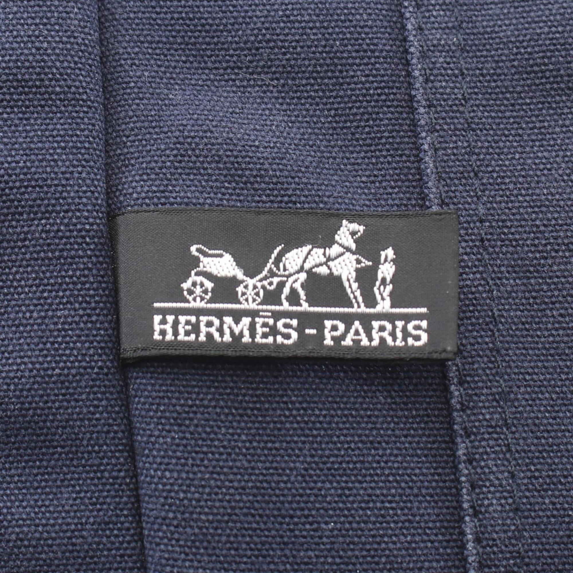 Hermes Brown Navy Canvas Handbag Tote Bag (Pre-Owned)