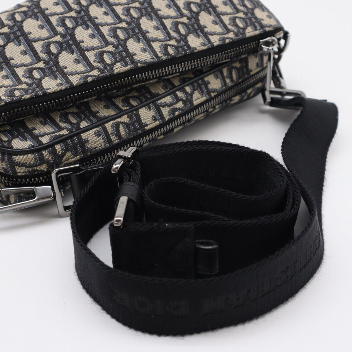 Christian Dior Beige Navy Cotton Leather Shoulder Bag (Pre-Owned)