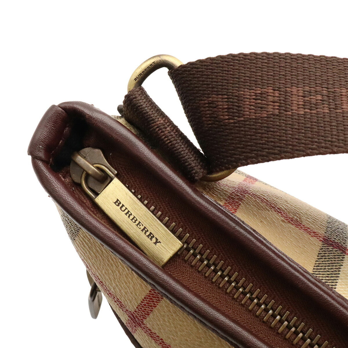 Burberry Beige Black Bordeaux Dark Brown Coated Canvas Leather Shoulder Bag (Pre-Owned)