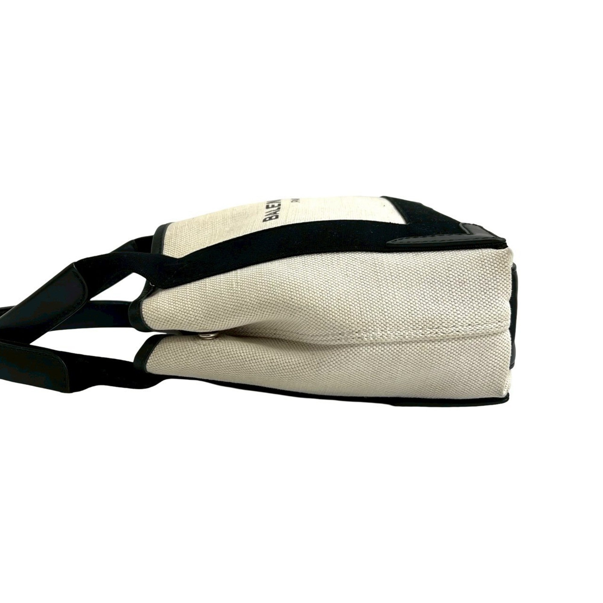 Balenciaga Black Ivory Canvas Leather Handbag Pouch Shoulder Bag (Pre-Owned)