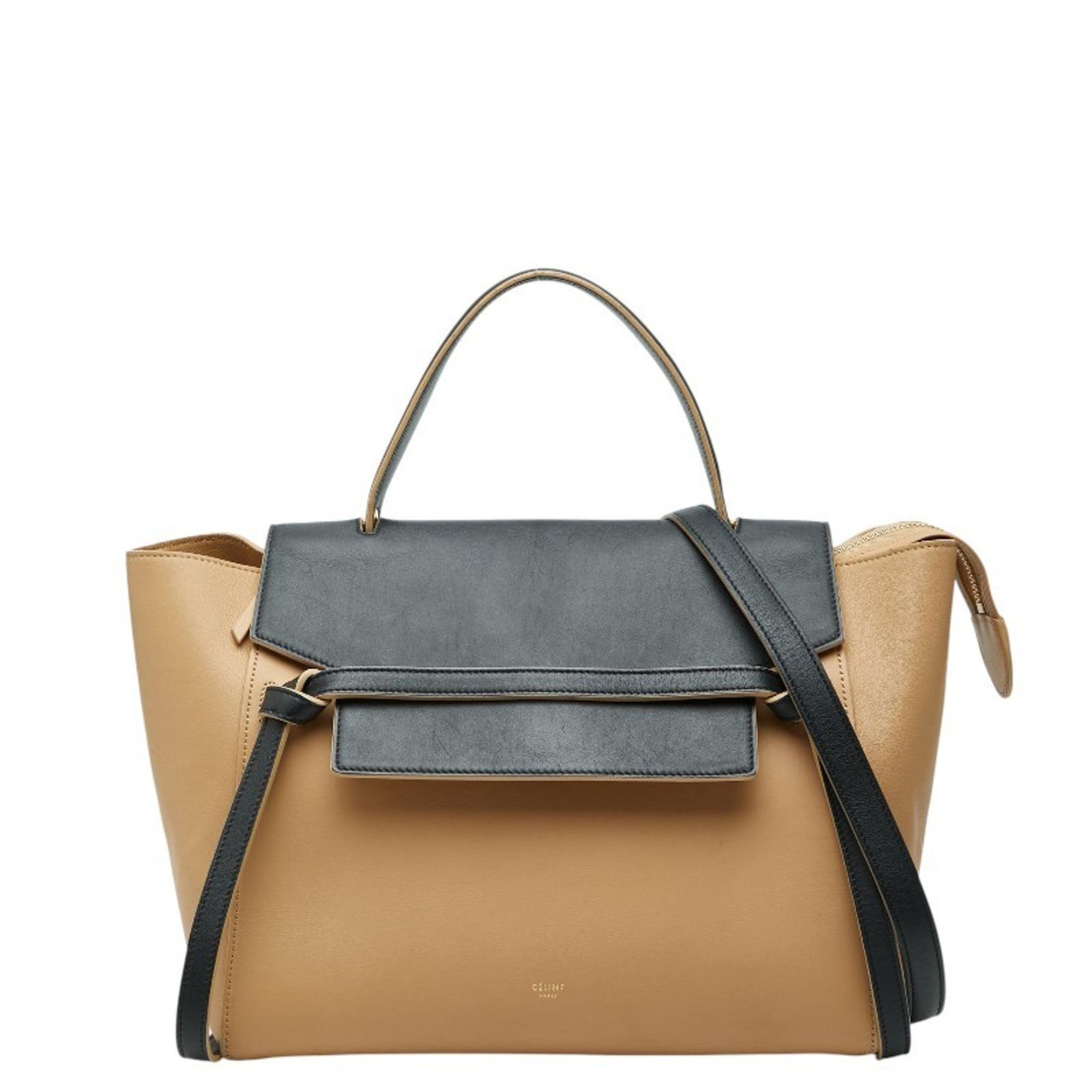 Celine Beige Black Leather Handbag Shoulder Bag (Pre-Owned)