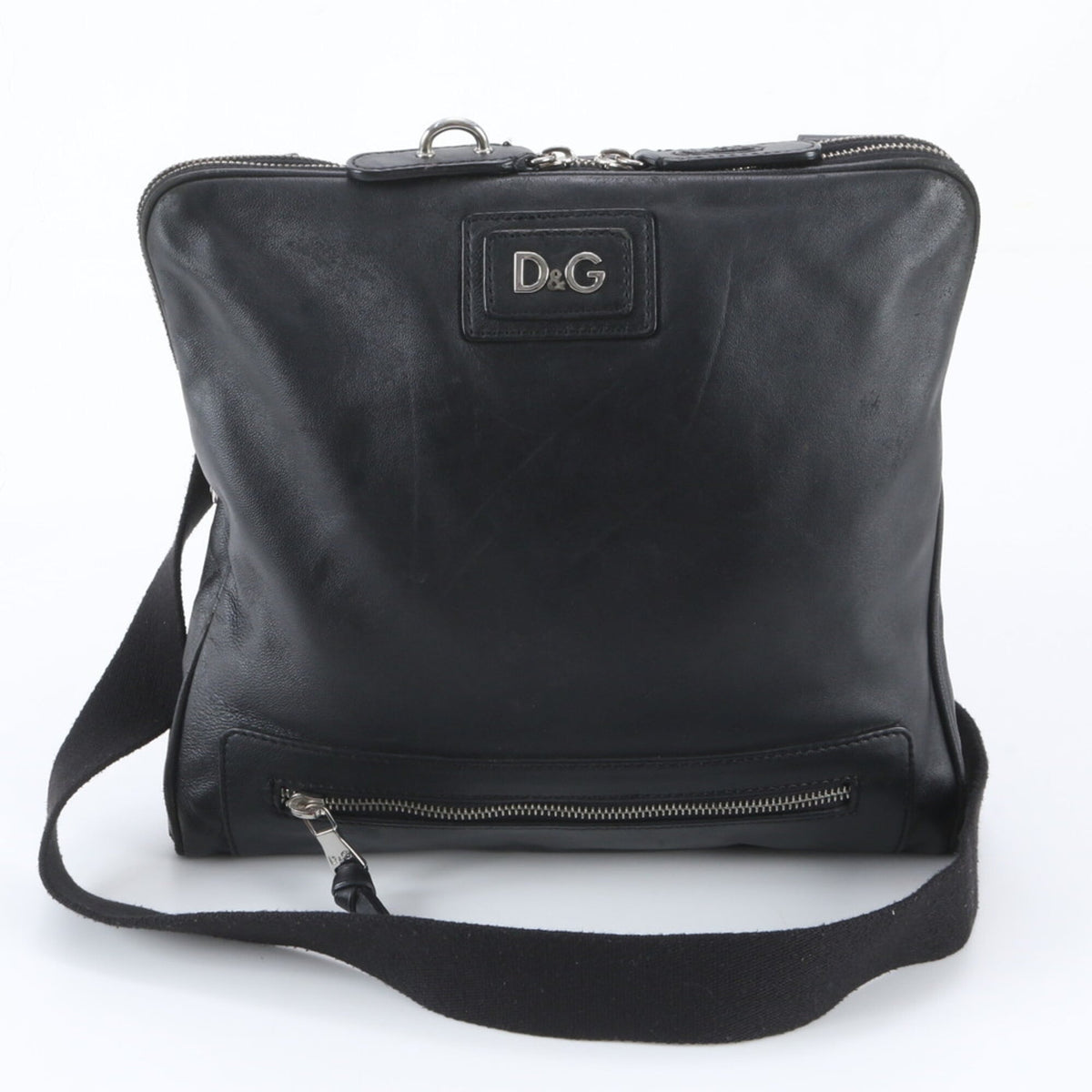 Dolce & Gabbana Black Leather Messenger Bag Shoulder Bag (Pre-Owned)
