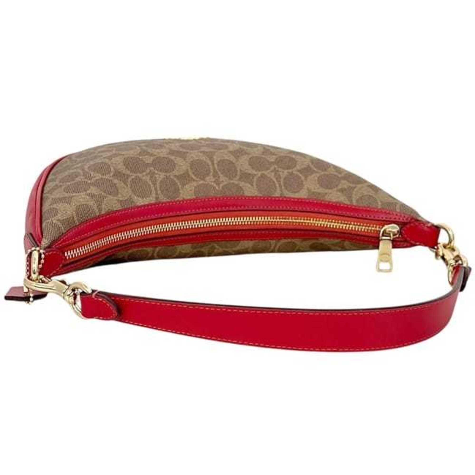 Coach Beige Red Color Pvc Leather Shoulder Bag (Pre-Owned)