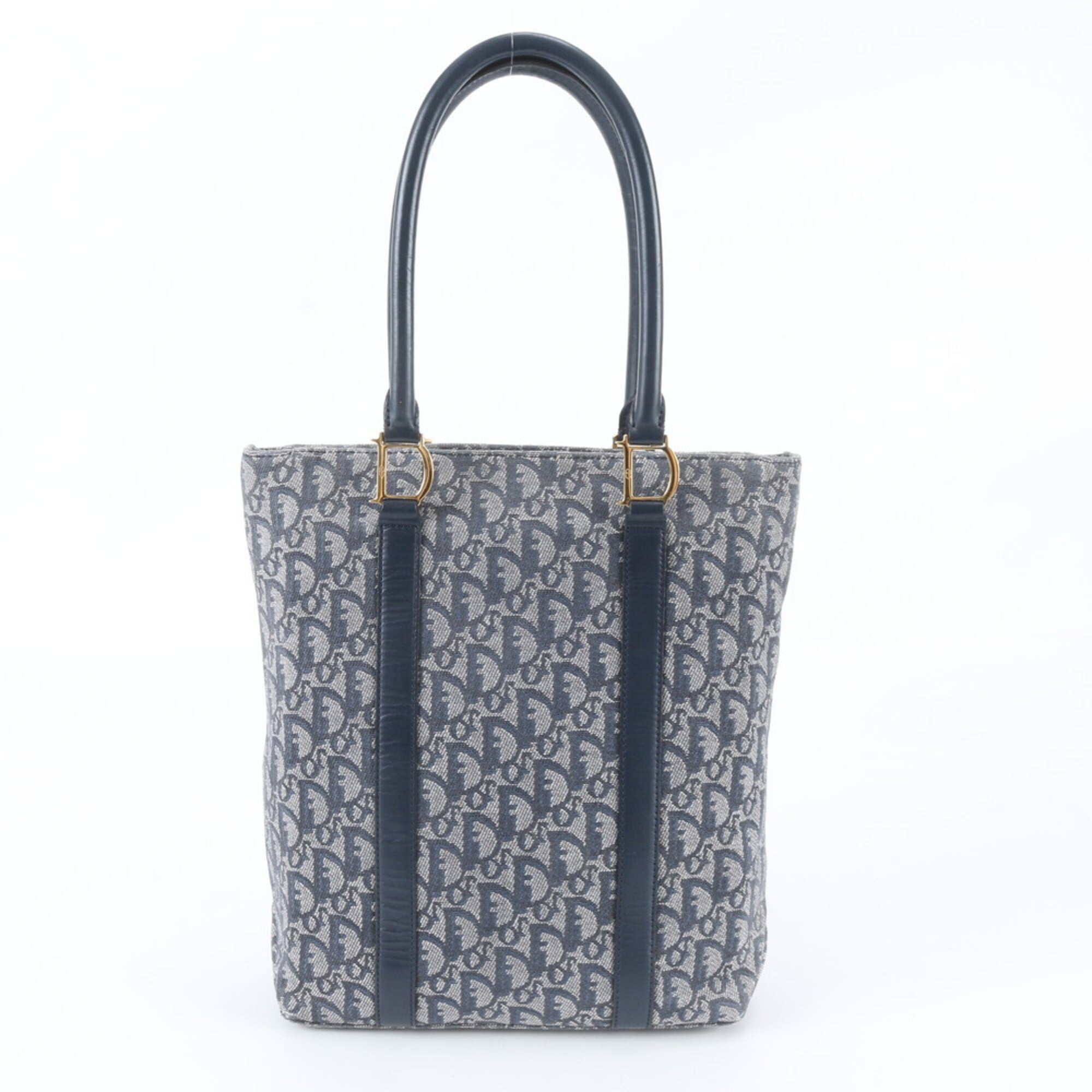 Christian Dior Navy Leather Canvas Handbag Shoulder Bag Tote Bag (Pre-Owned)