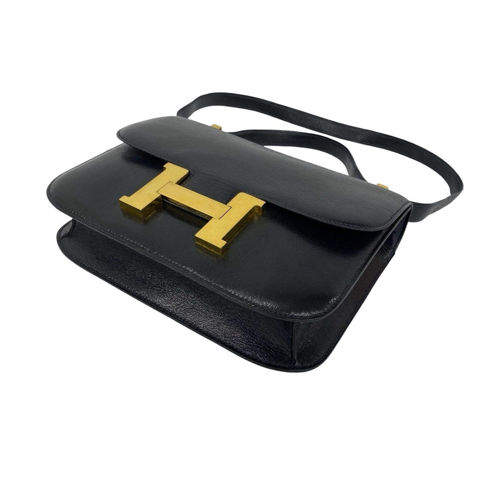 Hermes Navy Leather Handbag Shoulder Bag (Pre-Owned)