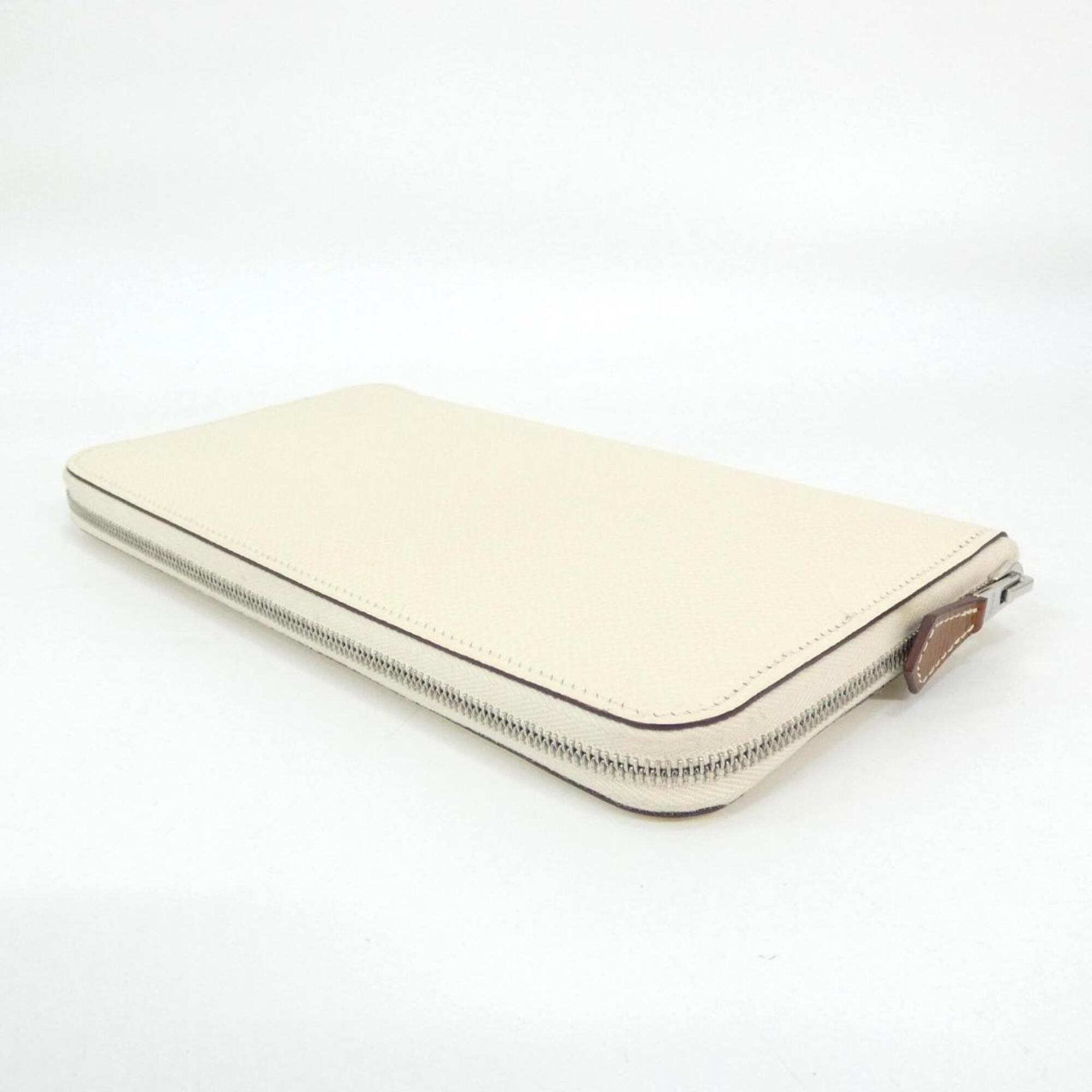 Hermes Beige Biscuit White Epsom Leather Silk Long Wallet (Bi-Fold) (Pre-Owned)