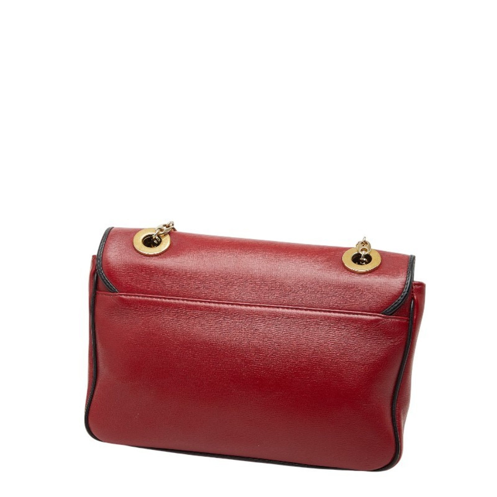 Gucci Black Red Color Leather Shoulder Bag (Pre-Owned)
