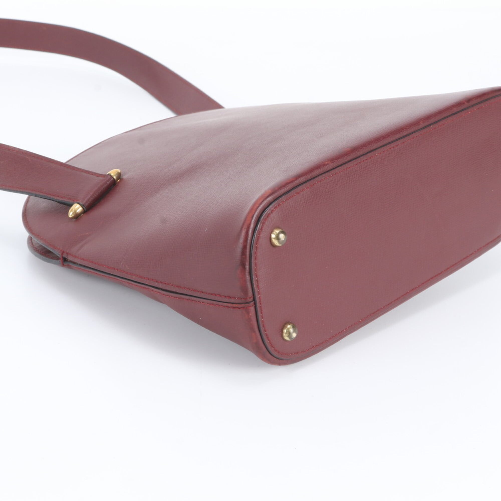 Cartier Wine Red Leather Handbag Shoulder Bag (Pre-Owned)
