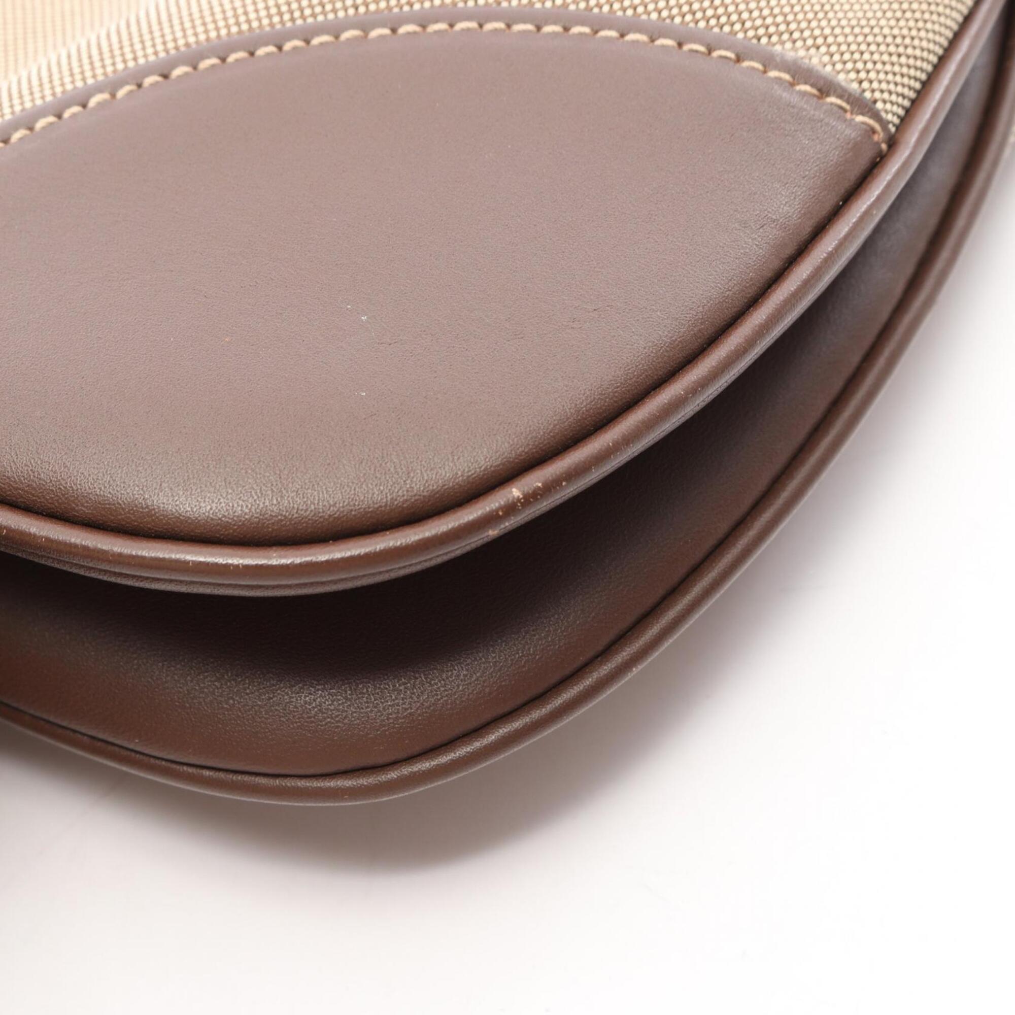 Prada Beige Brown Canvas Leather Handbag Shoulder Bag (Pre-Owned)