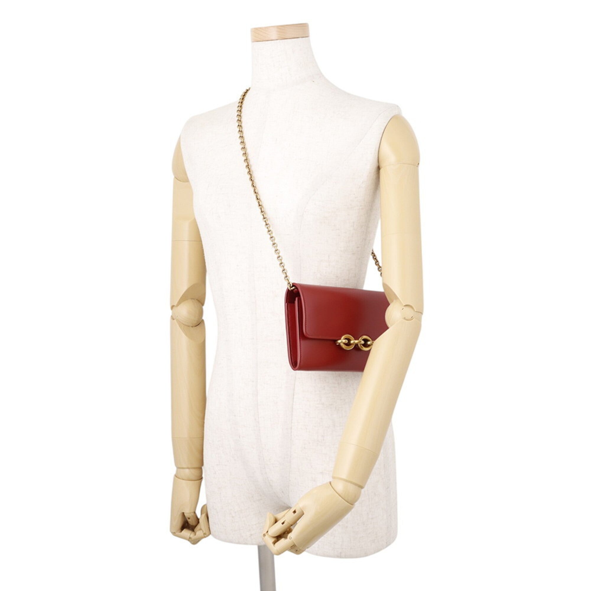 Yves Saint Laurent Red Color Leather Chain/Shoulder Wallet (Pre-Owned)