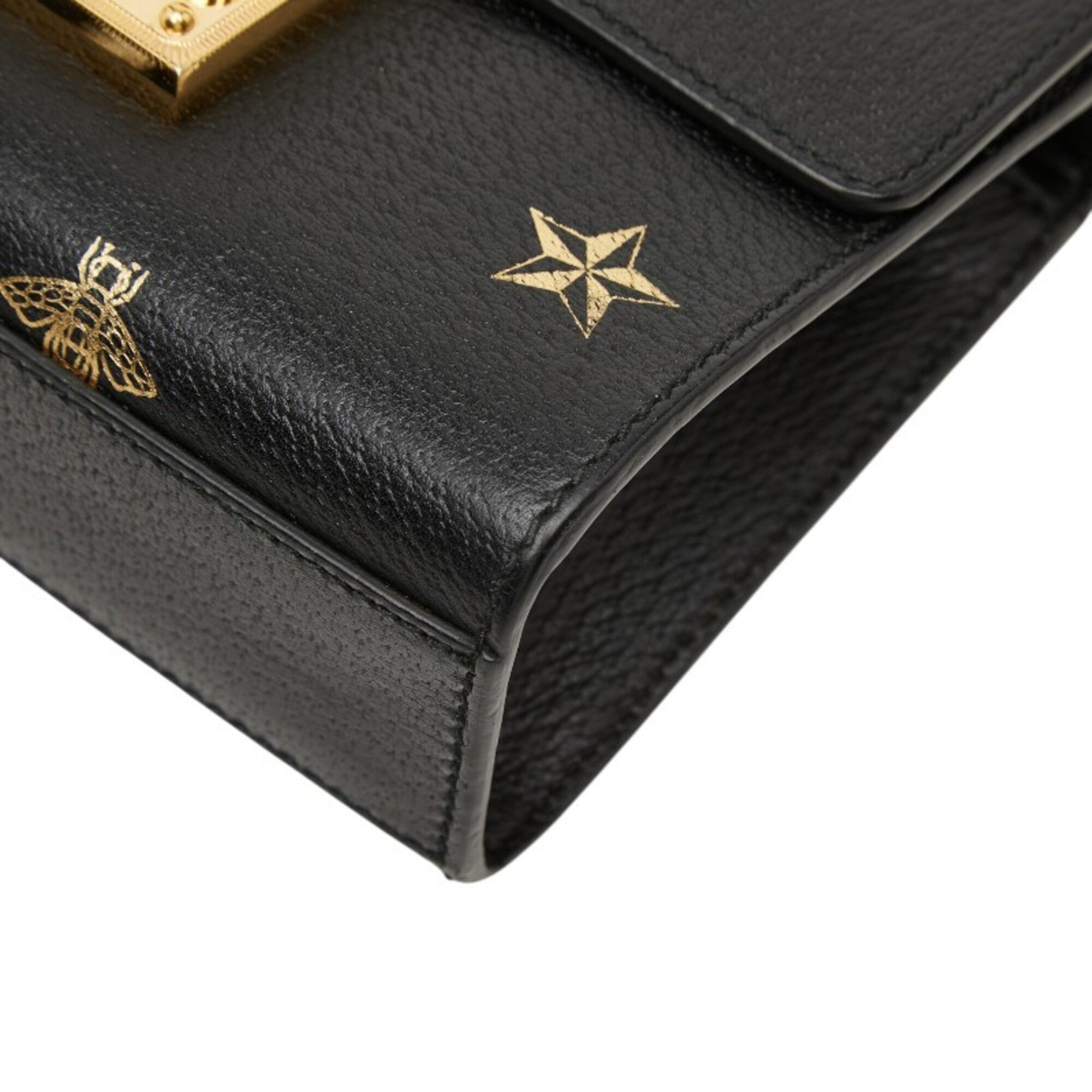 Gucci Black Gold Leather Shoulder Bag (Pre-Owned)