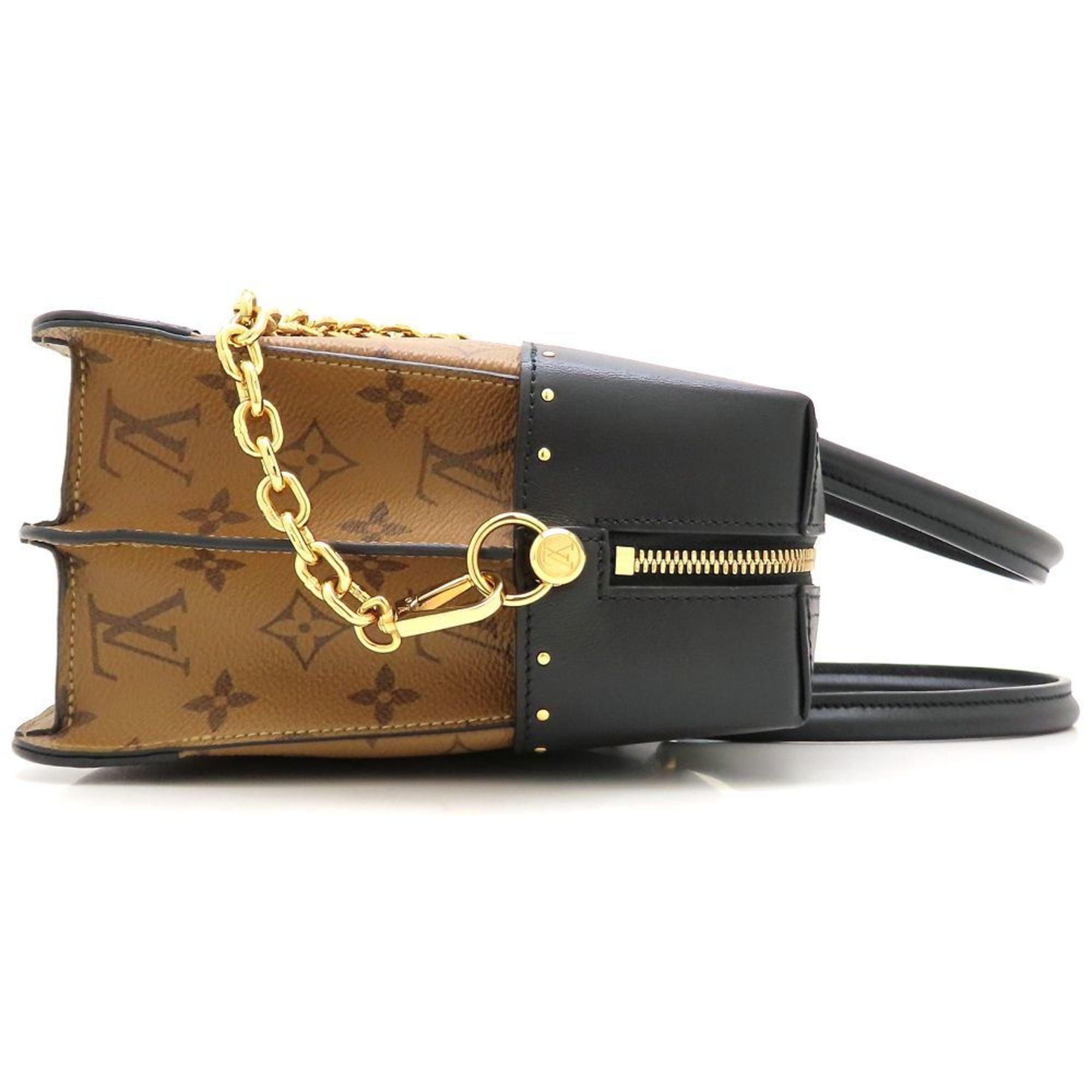 Louis Vuitton Black Brown Canvas Leather Handbag (Pre-Owned)