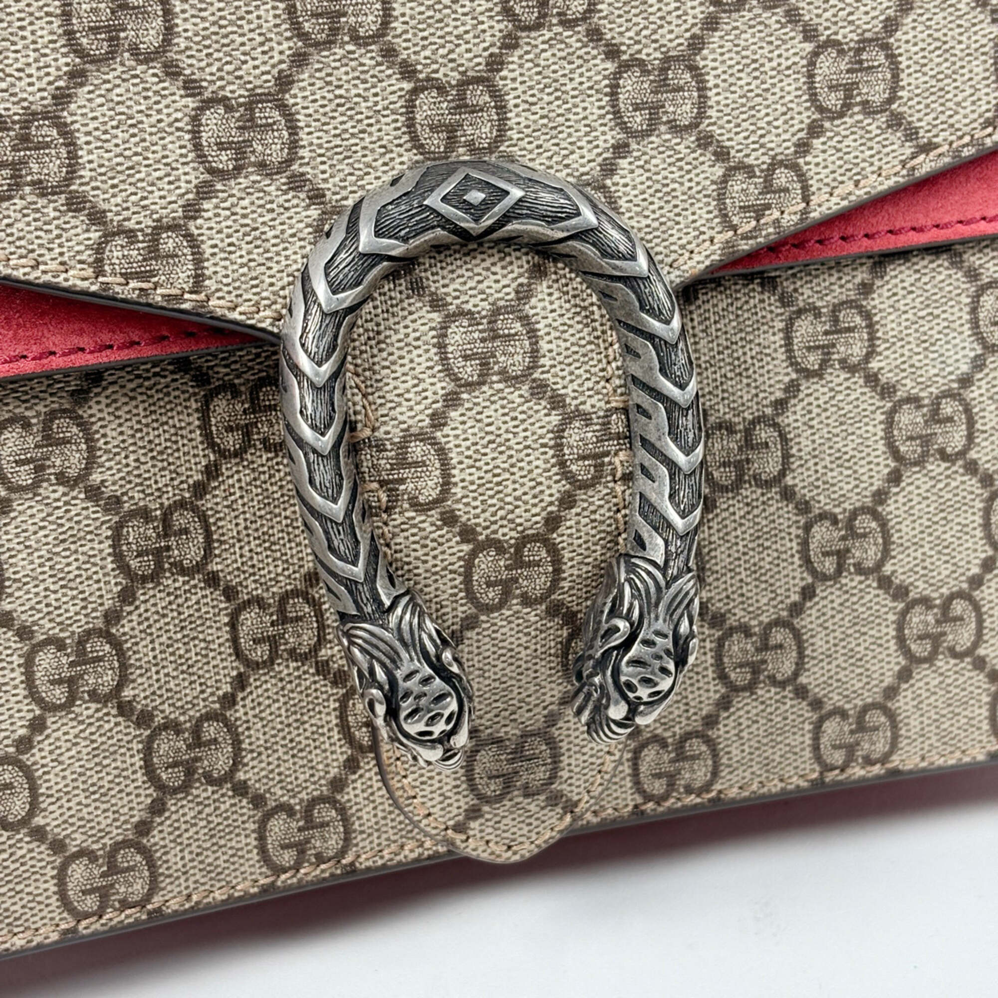 Gucci Beige Red Color Coated Canvas Suede Shoulder Bag (Pre-Owned)