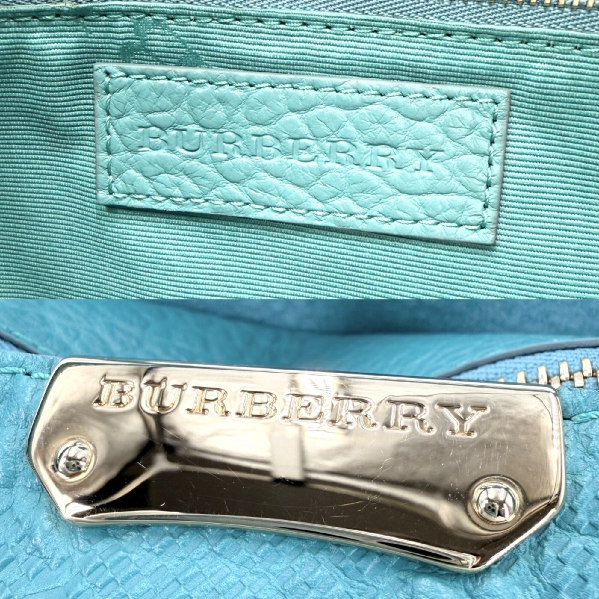 Burberry Blue Turquoise Leather Shoulder Bag Tote Bag (Pre-Owned)