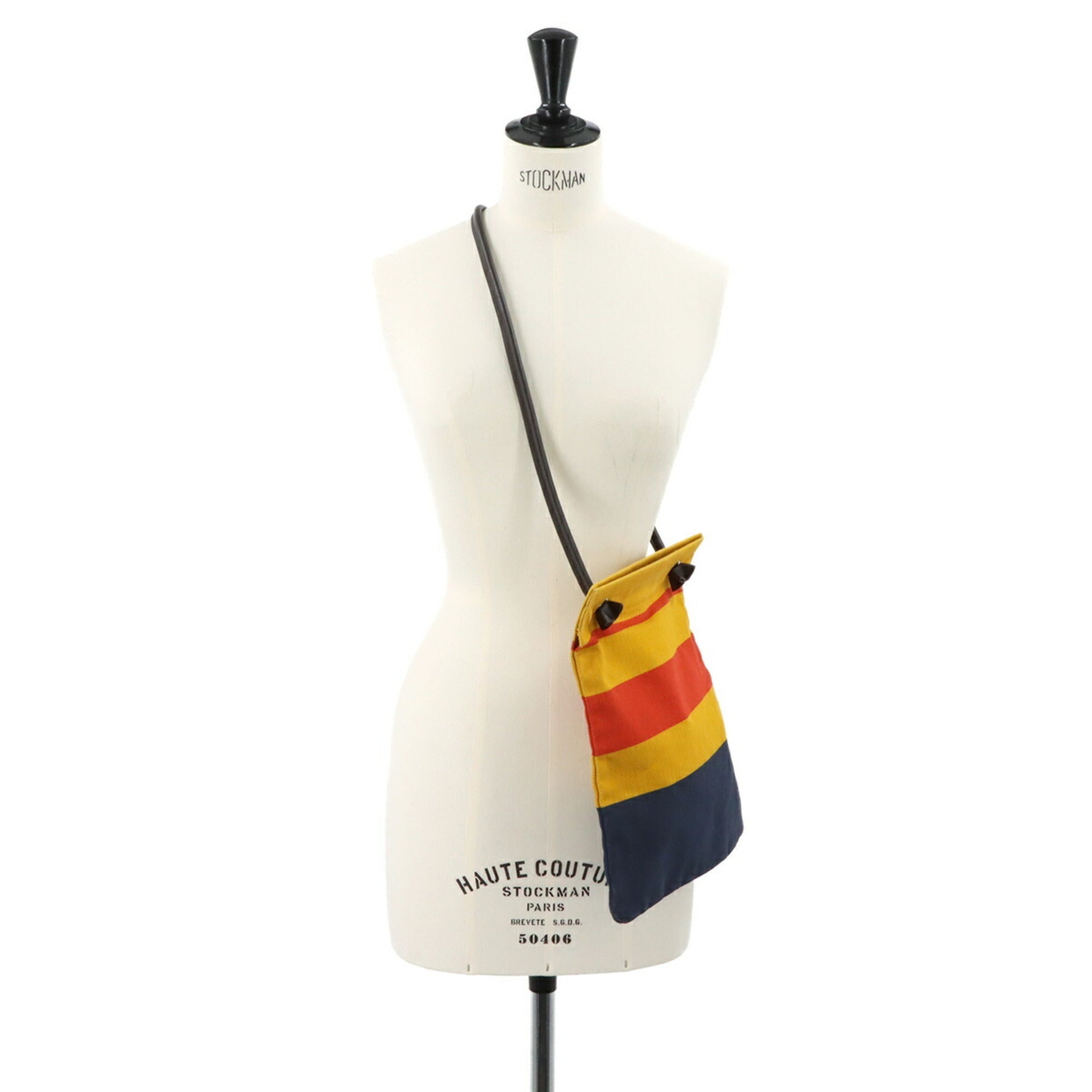 Hermes Jaune Marine Blue Orange Toile Chevron Swift Leather Shoulder Bag (Pre-Owned)