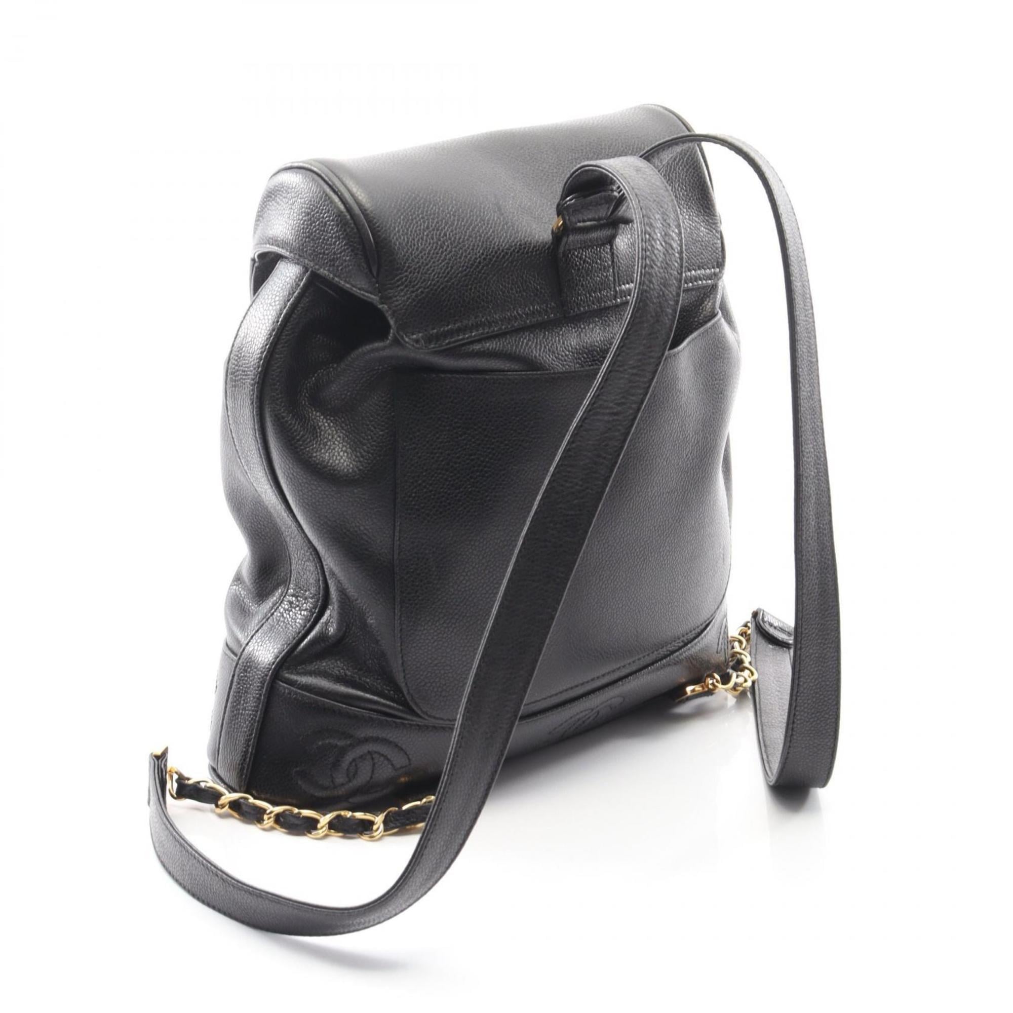 Chanel Black Grained Calfskin Backpack Handbag (Pre-Owned)
