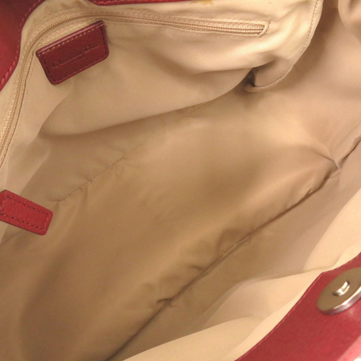 Christian Dior Beige Red Color Leather Canvas Handbag Shoulder Bag (Pre-Owned)