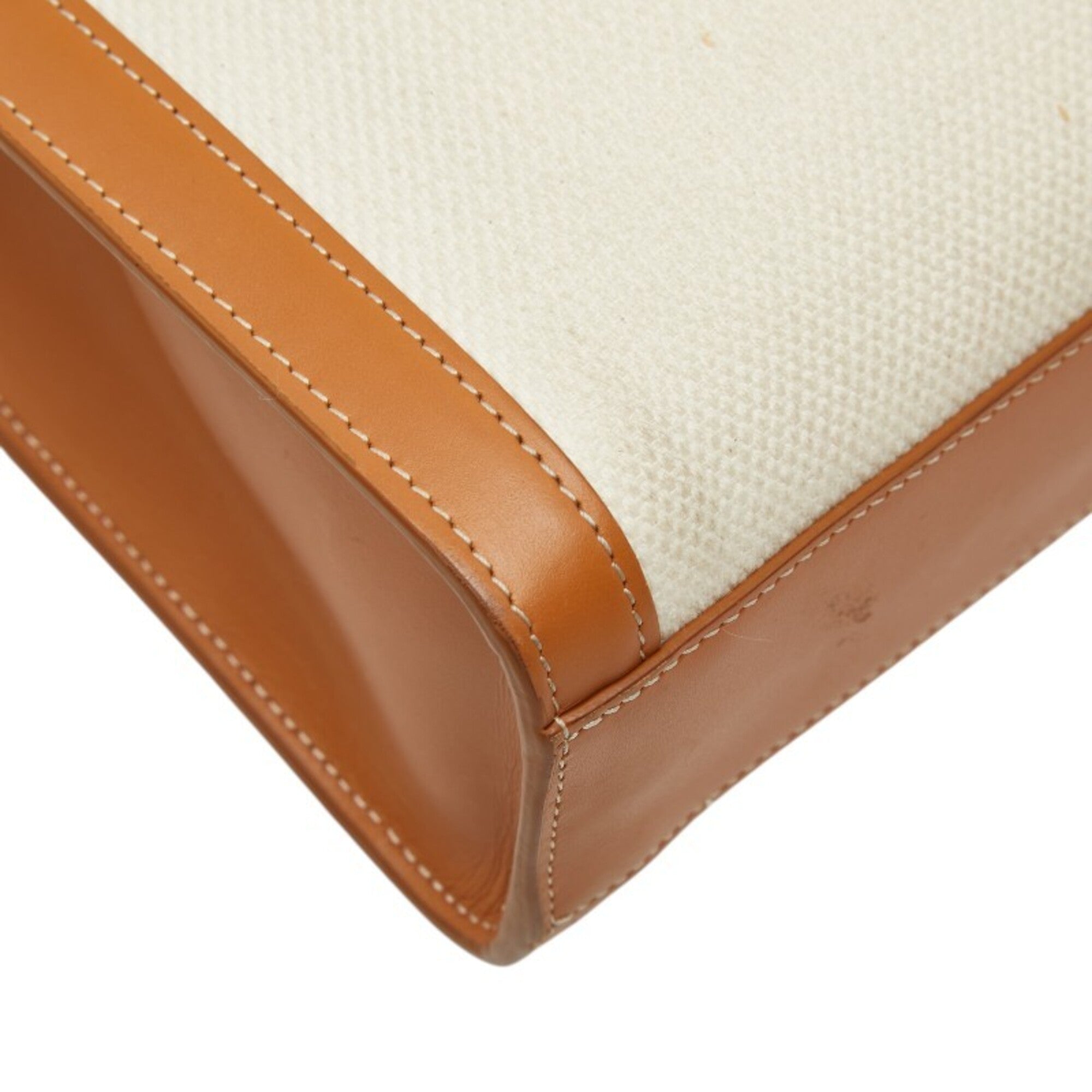 Celine Cabas Brown Ivory Canvas Leather Handbag Shoulder Bag (Pre-Owned)