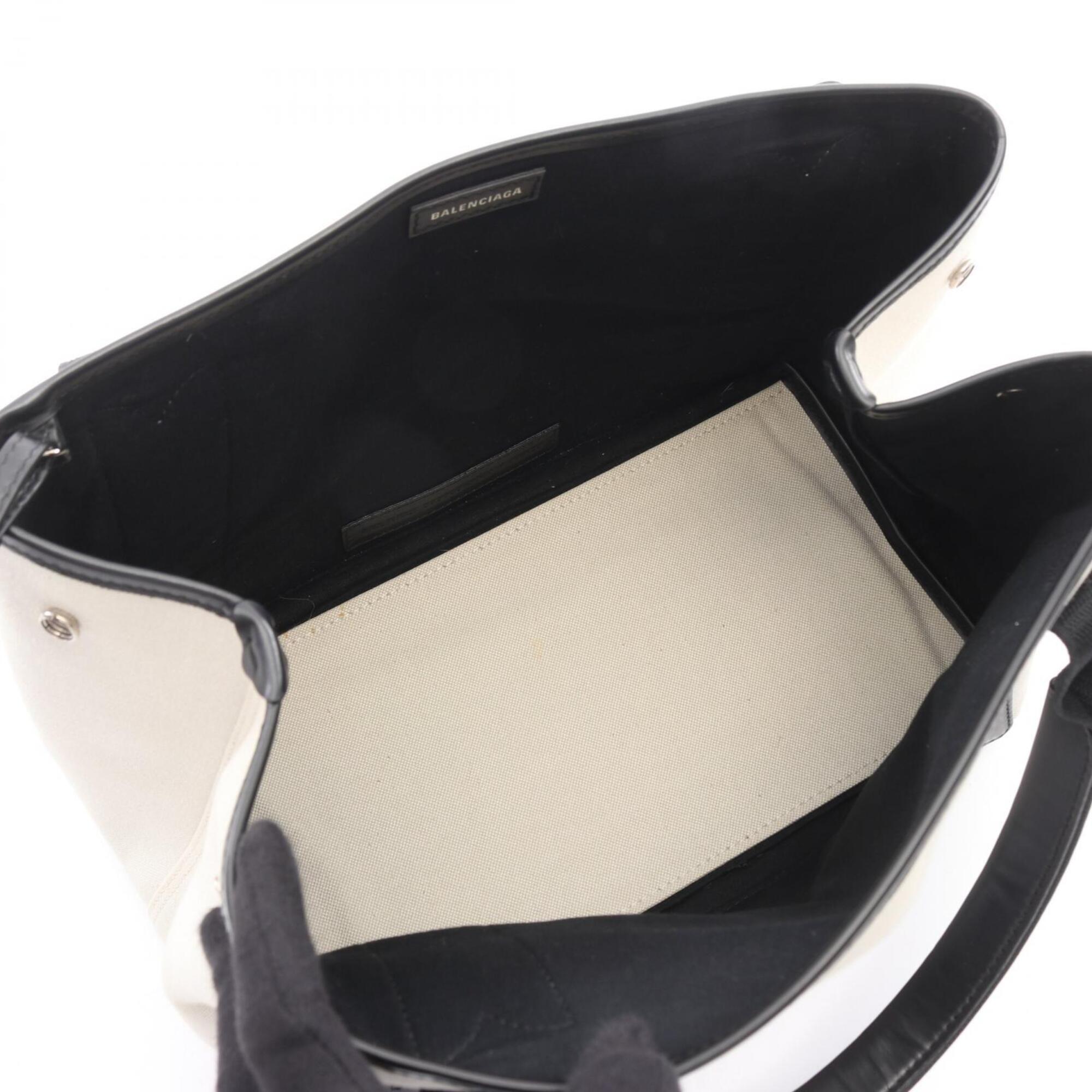 Balenciaga Black Ivory Canvas Leather Handbag Pouch Tote Bag (Pre-Owned)