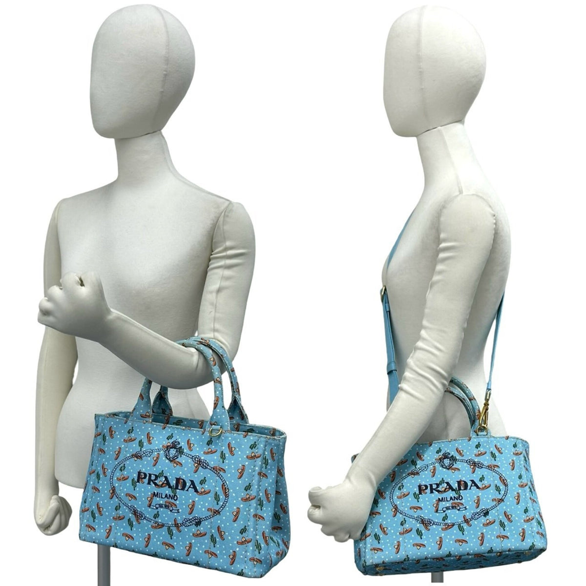Prada Blue Canvas Handbag Shoulder Bag Tote Bag (Pre-Owned)