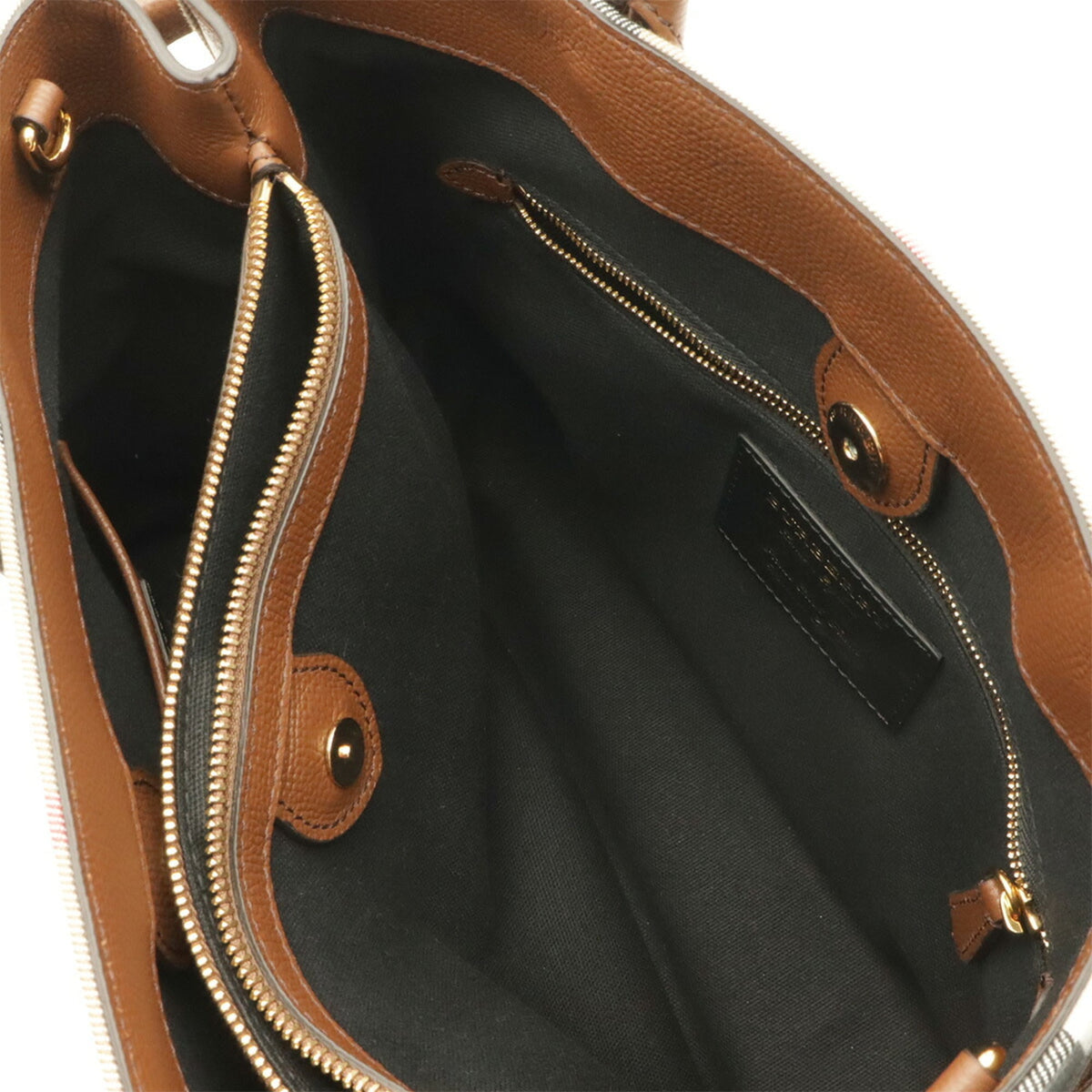 Burberry Black Brown Red Color White Canvas Leather Handbag Tote Bag (Pre-Owned)