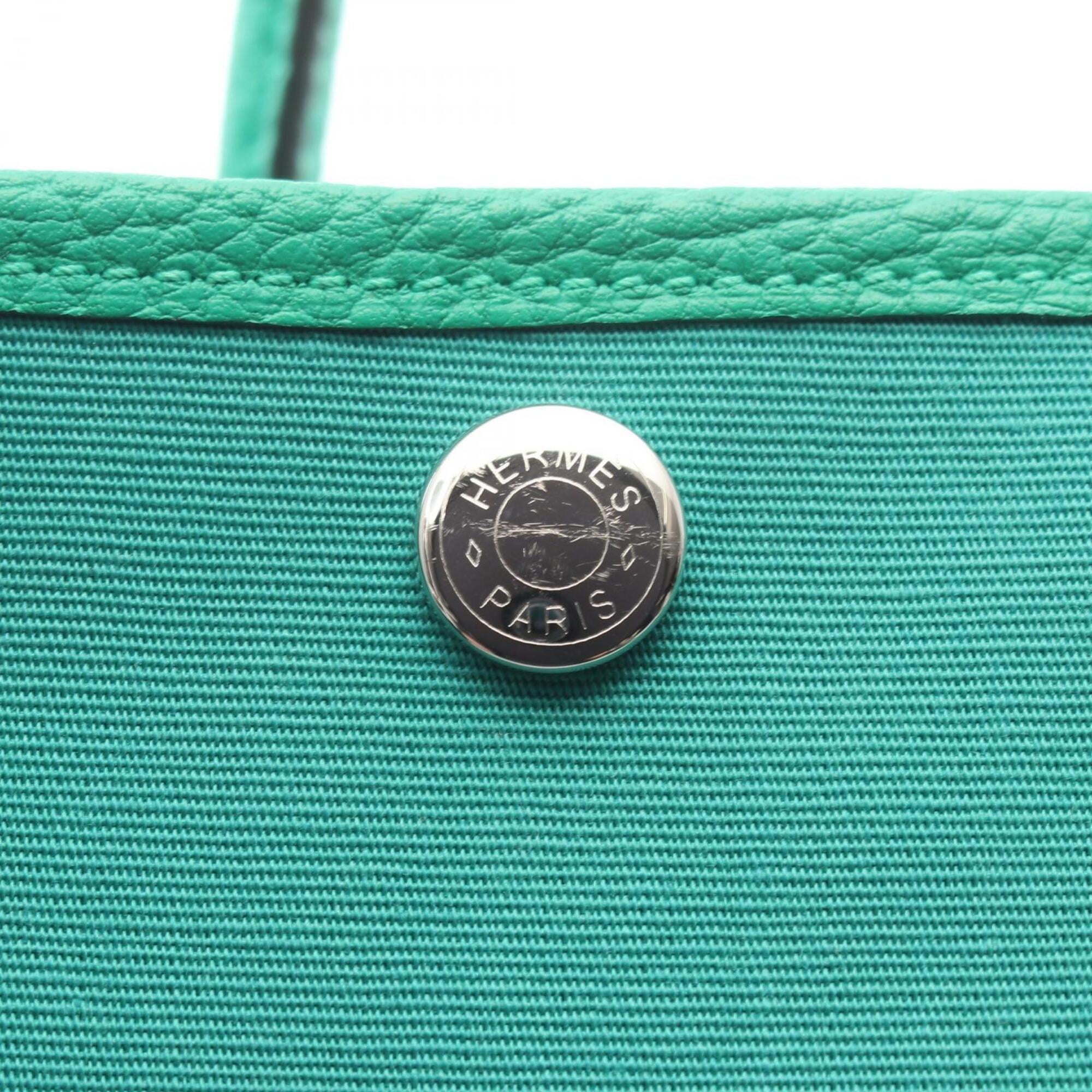 Hermes Green Toile Officier Negonda Leather Handbag Tote Bag (Pre-Owned)
