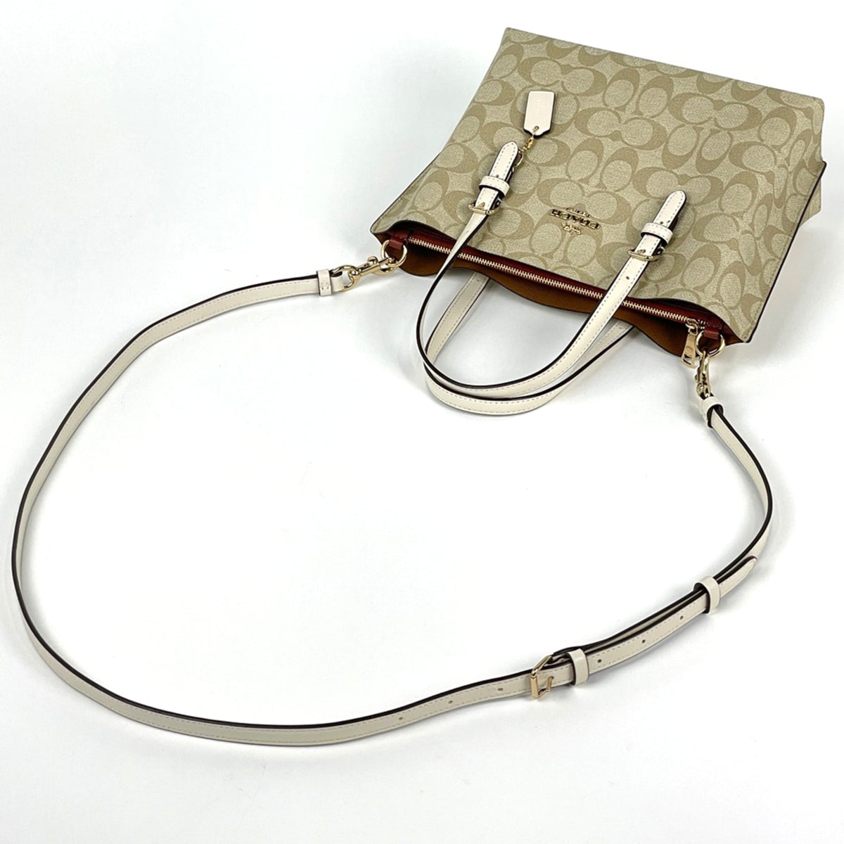 Coach Beige White Coated Canvas Leather Handbag (Pre-Owned)