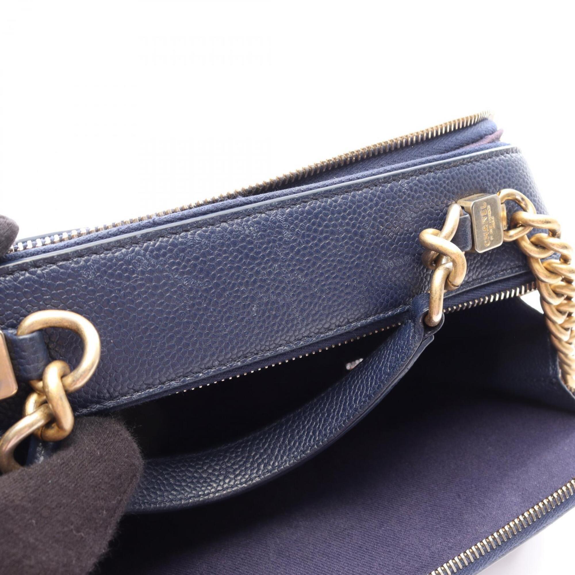 Chanel Blue Grained Calfskin Handbag Shoulder Bag (Pre-Owned)