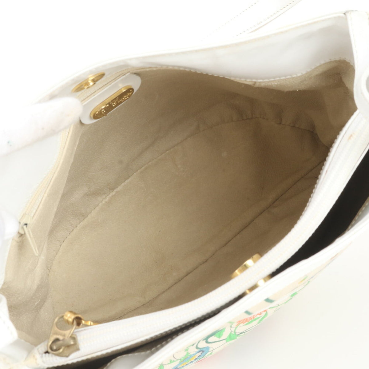 Gucci Multi-Color White Leather Coated Canvas Handbag Shoulder Bag Tote Bag (Pre-Owned)