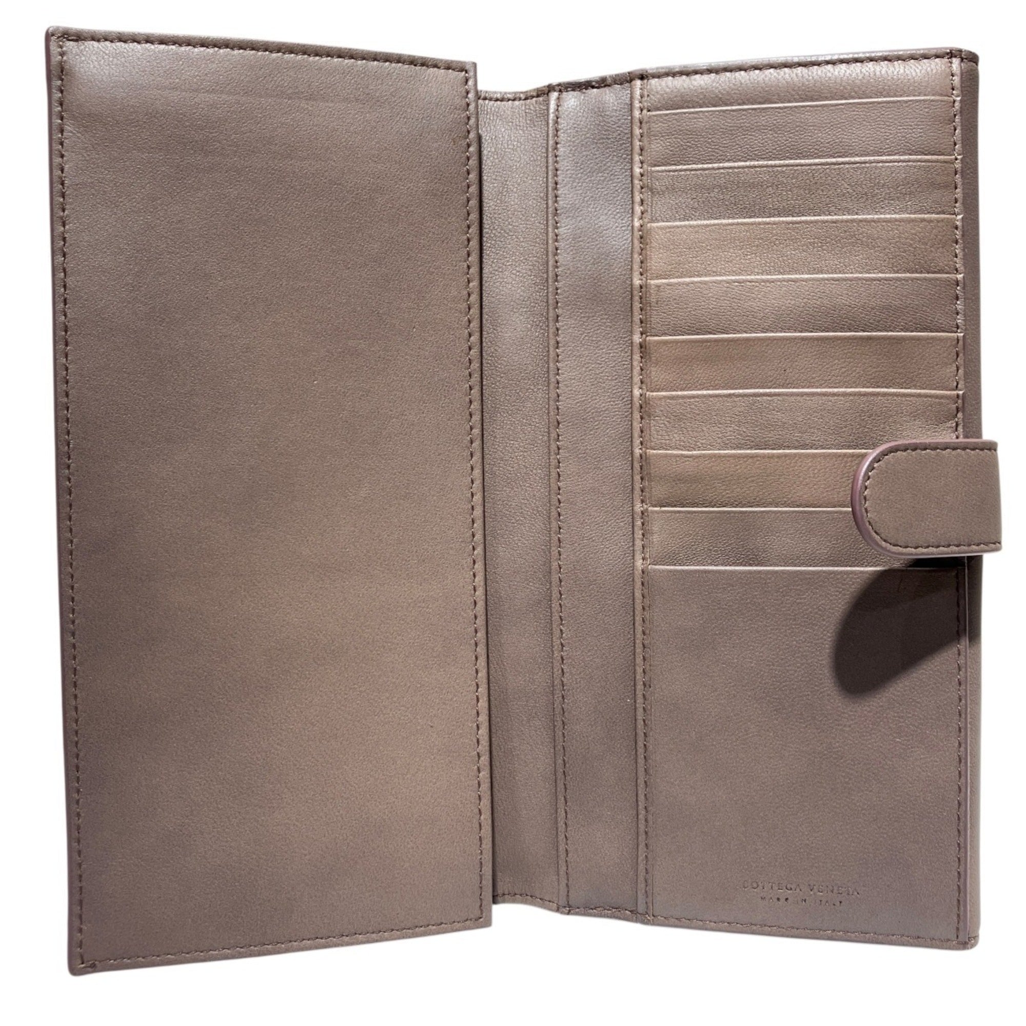 Bottega Veneta Khaki Leather Long Wallet (Tri-Fold) (Pre-Owned)