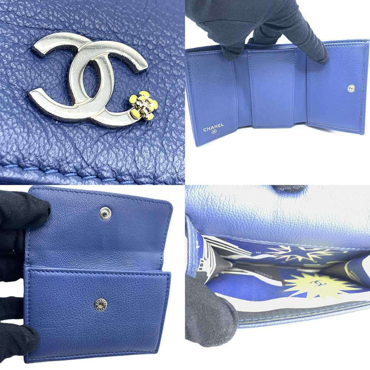 Chanel Navy Leather Wallet (Tri-Fold) (Pre-Owned)