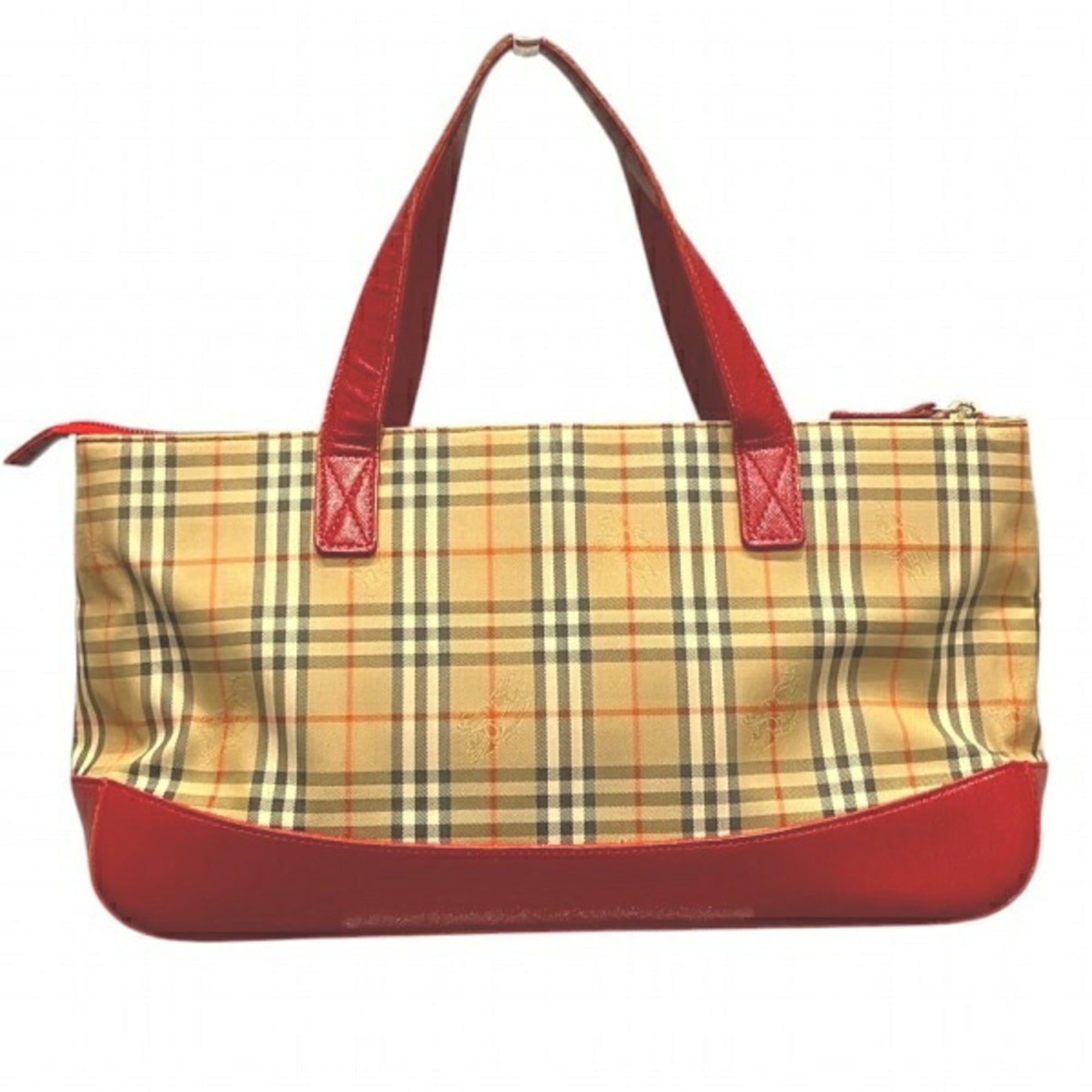 Burberry Beige Red Color Canvas Handbag (Pre-Owned)