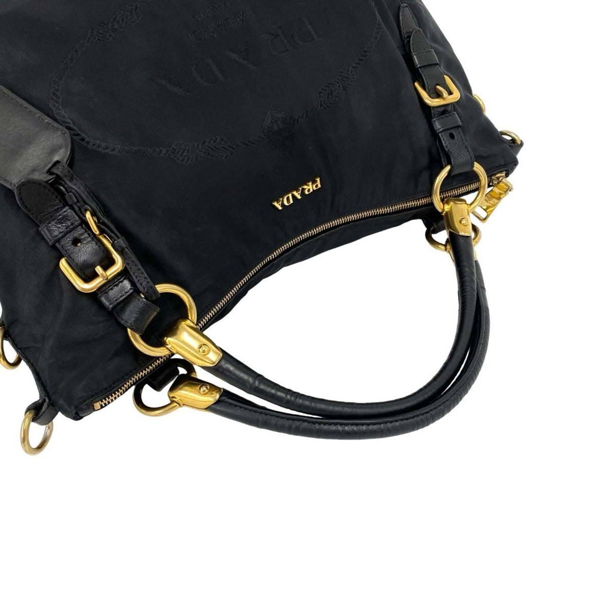 Prada Black Nylon Leather Handbag Shoulder Bag Tote Bag (Pre-Owned)