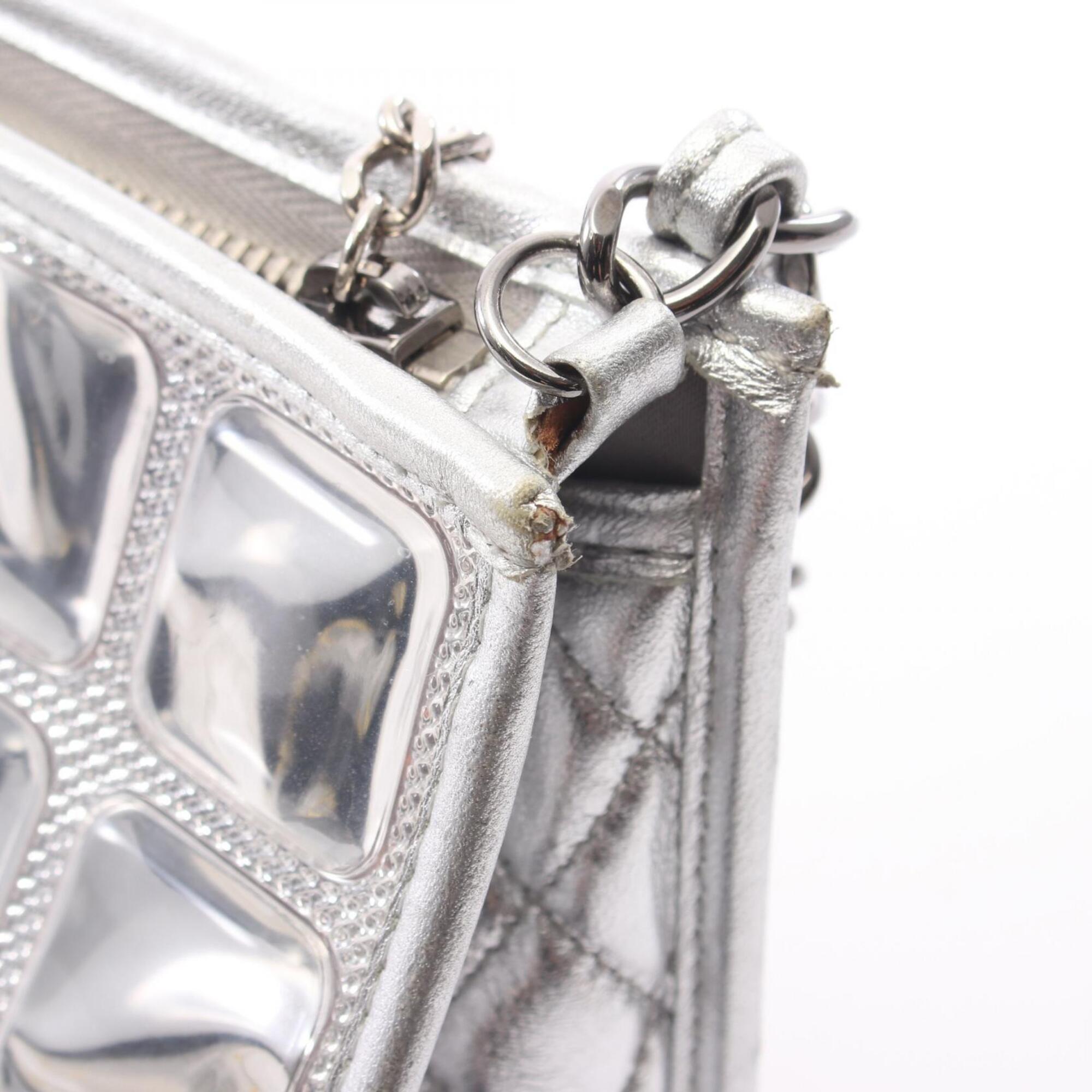 Chanel Silver Vinyl Leather Handbag (Pre-Owned)