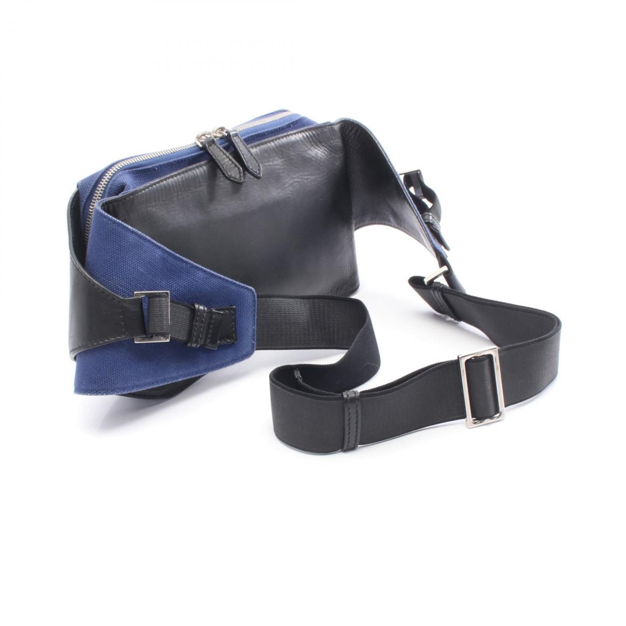 Balenciaga Black Navy Canvas Leather Fanny Pack (Pre-Owned)